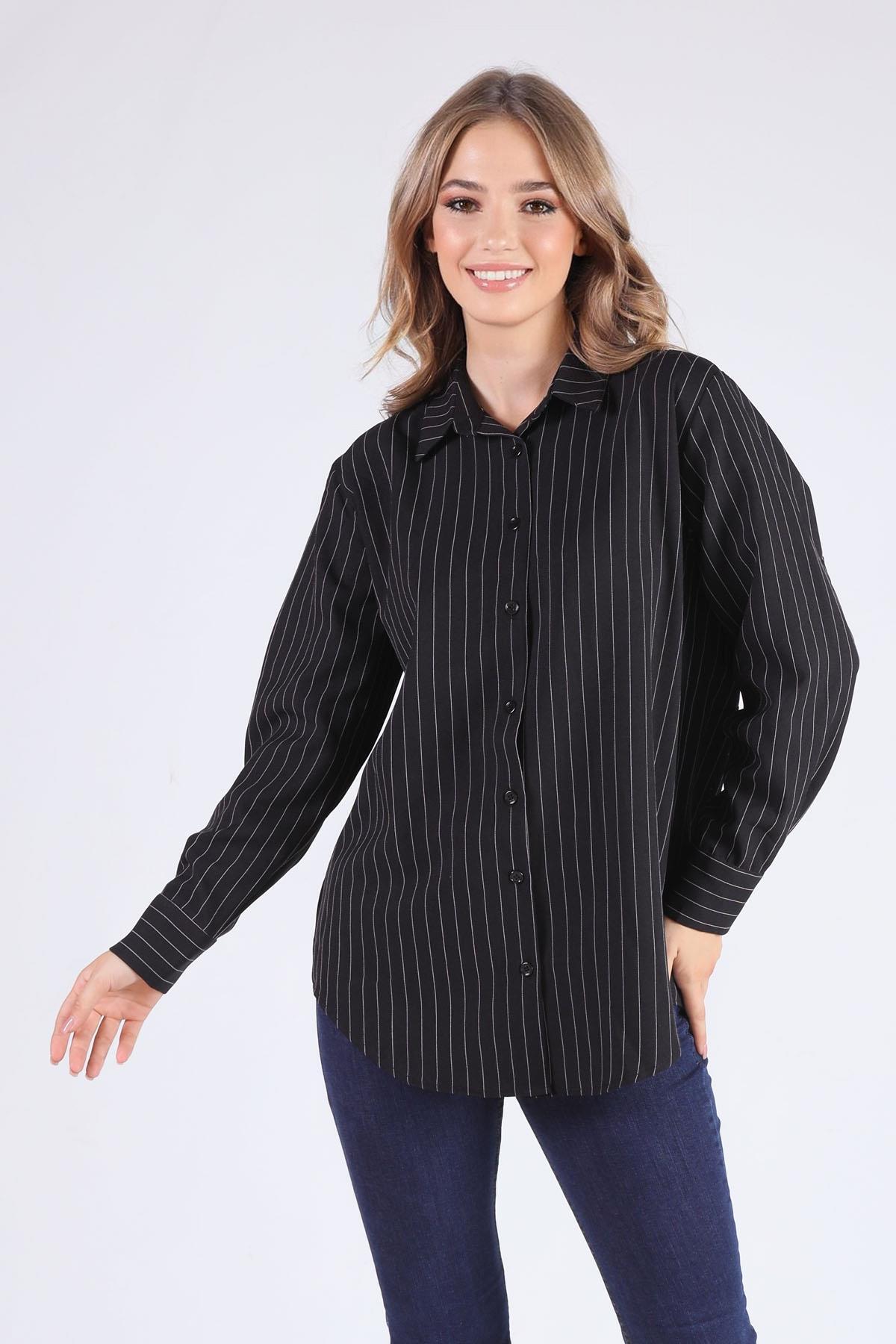 Siyah Çizgili Salaş Gömlek 3013 - 2