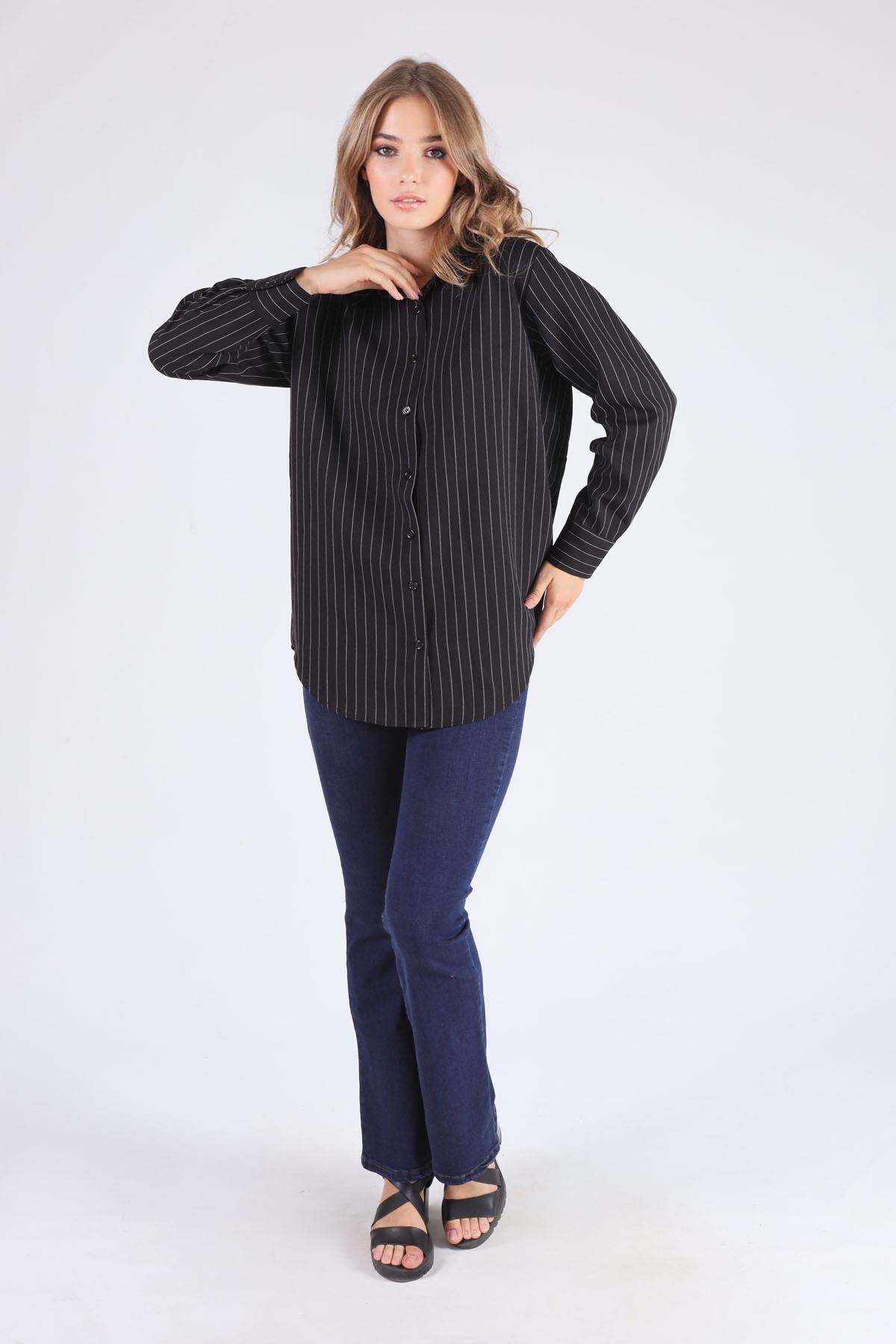 Siyah Çizgili Salaş Gömlek 3013 - 3