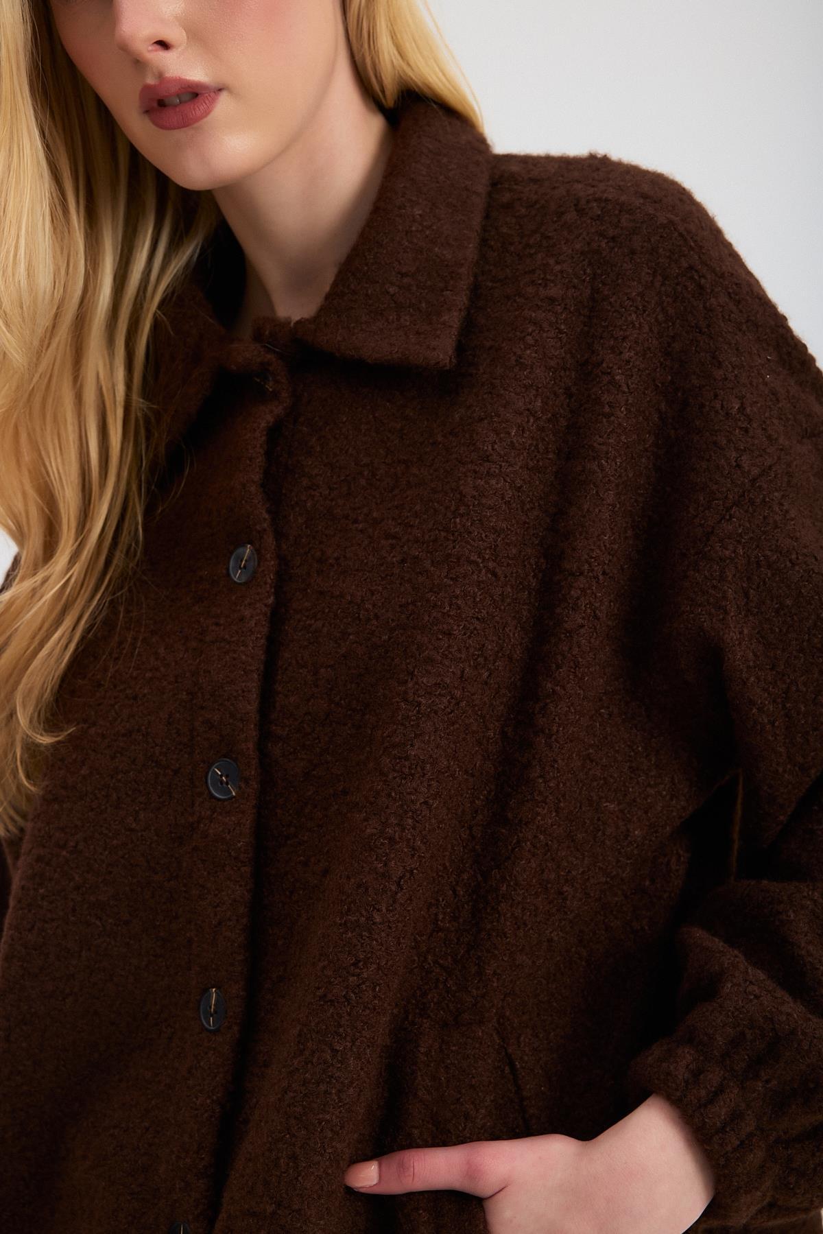 3014A Gömlek Yaka Düğmeli Ceket Kahve - RAYS