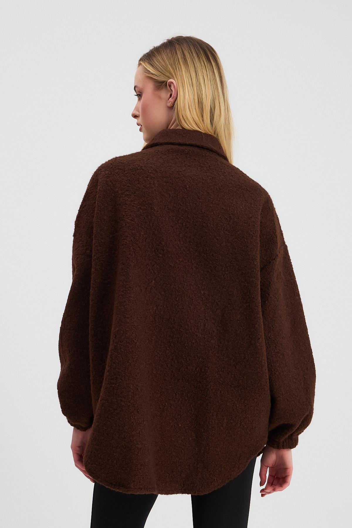 3014A Gömlek Yaka Düğmeli Ceket Kahve - 5