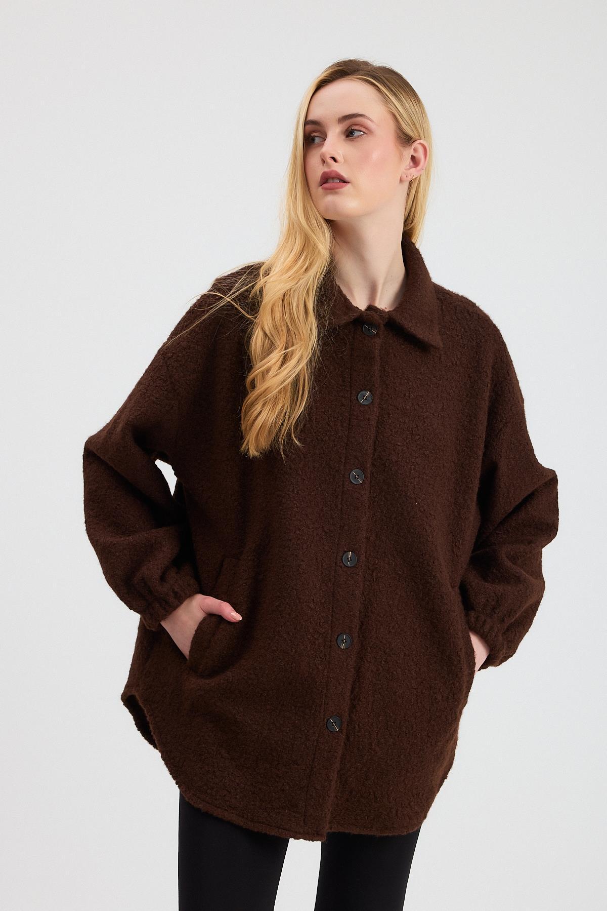 3014A Gömlek Yaka Düğmeli Ceket Kahve - 7