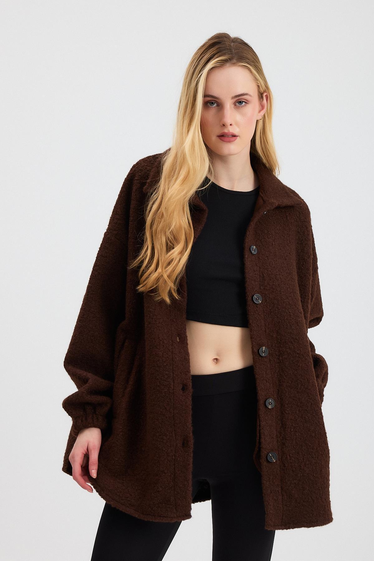 3014A Gömlek Yaka Düğmeli Ceket Kahve - 8