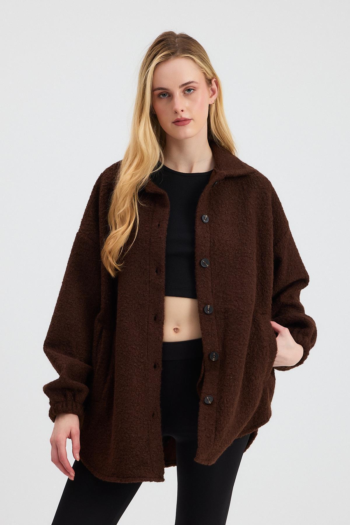 Kahve Gömlek Yaka Düğmeli Ceket 3014A 