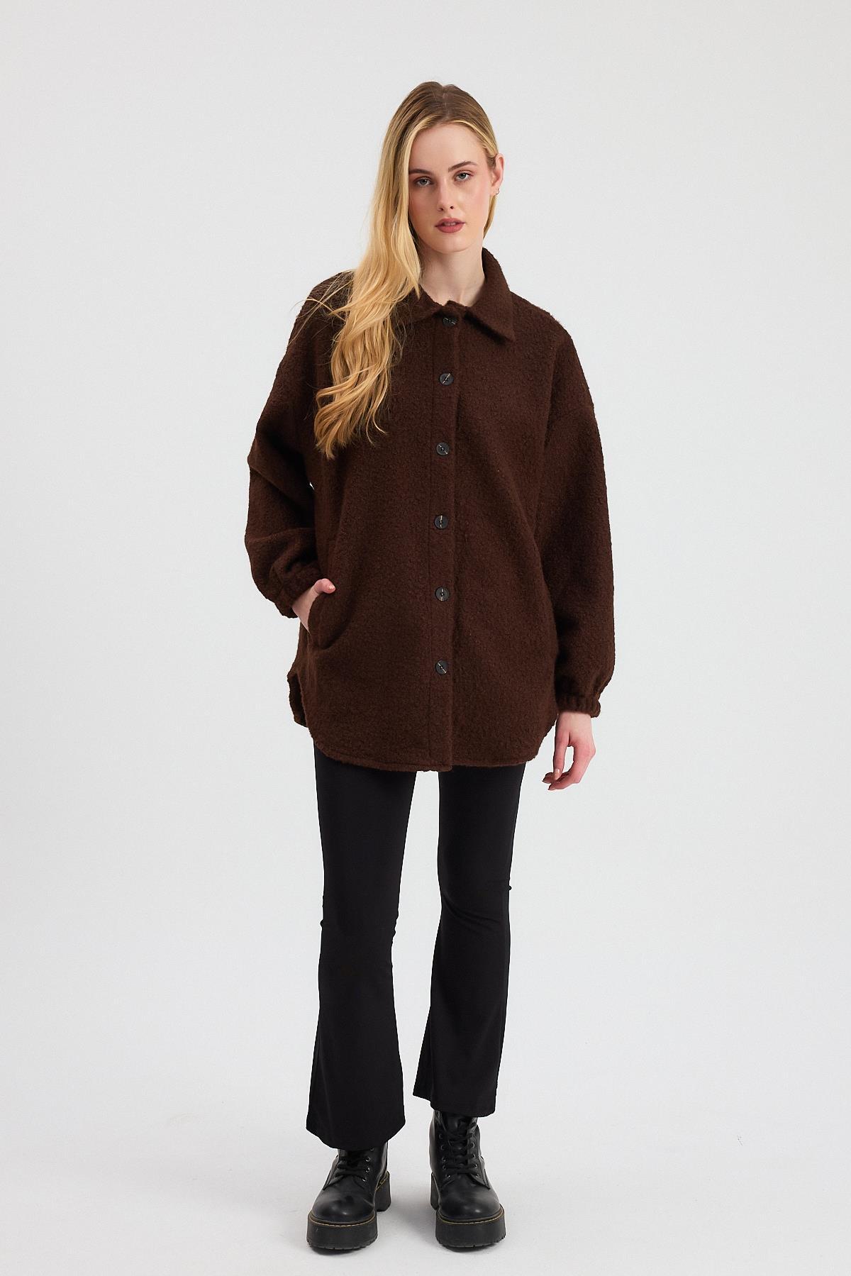 Kahve Gömlek Yaka Düğmeli Ceket 3014A - 3