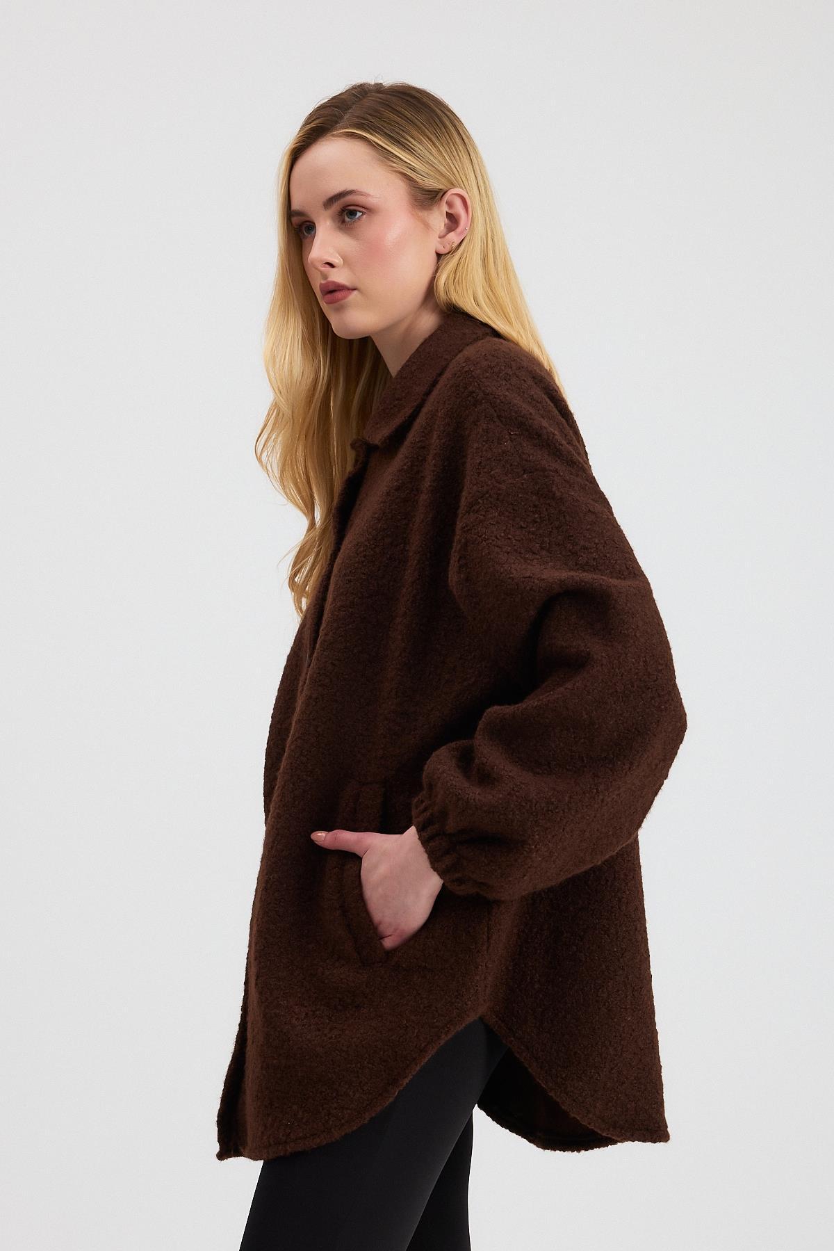 Kahve Gömlek Yaka Düğmeli Ceket 3014A - 2