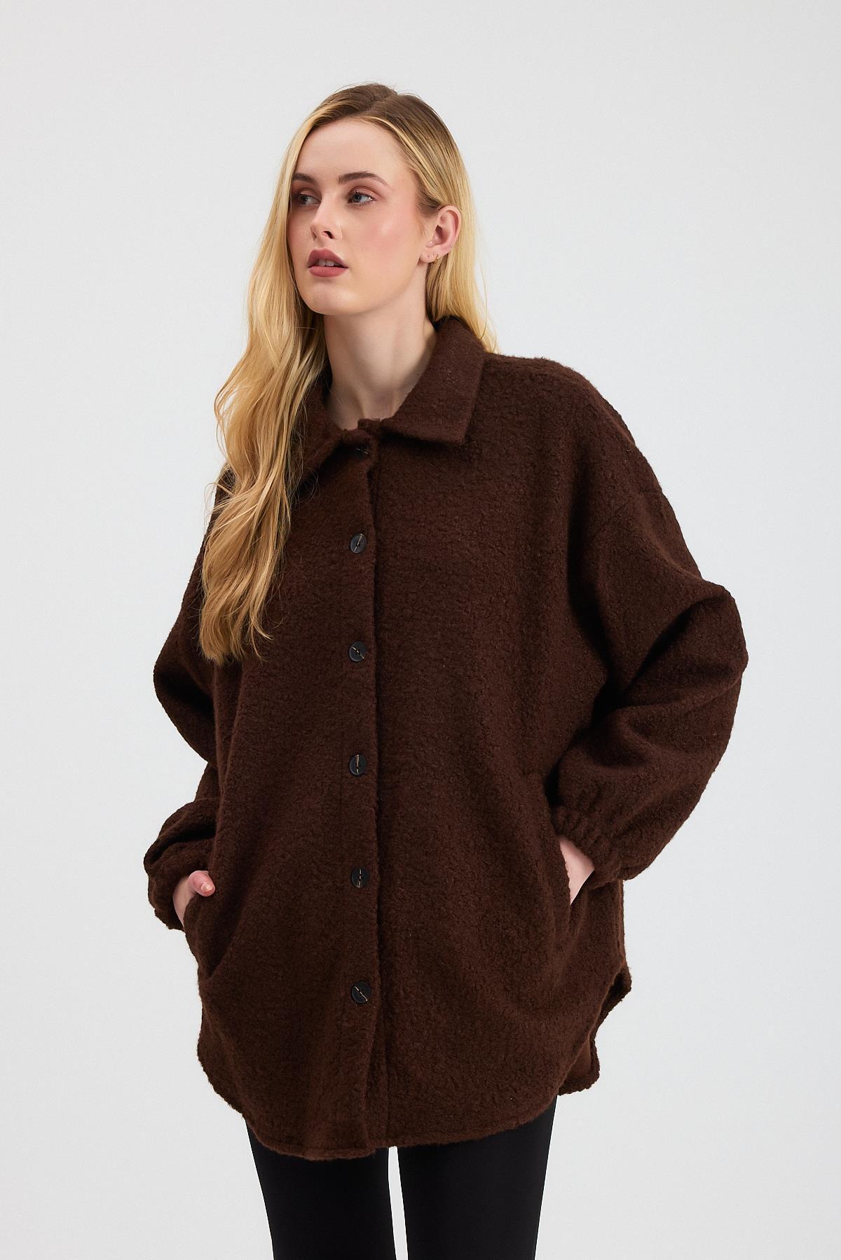 Kahve Gömlek Yaka Düğmeli Ceket 3014A - 6