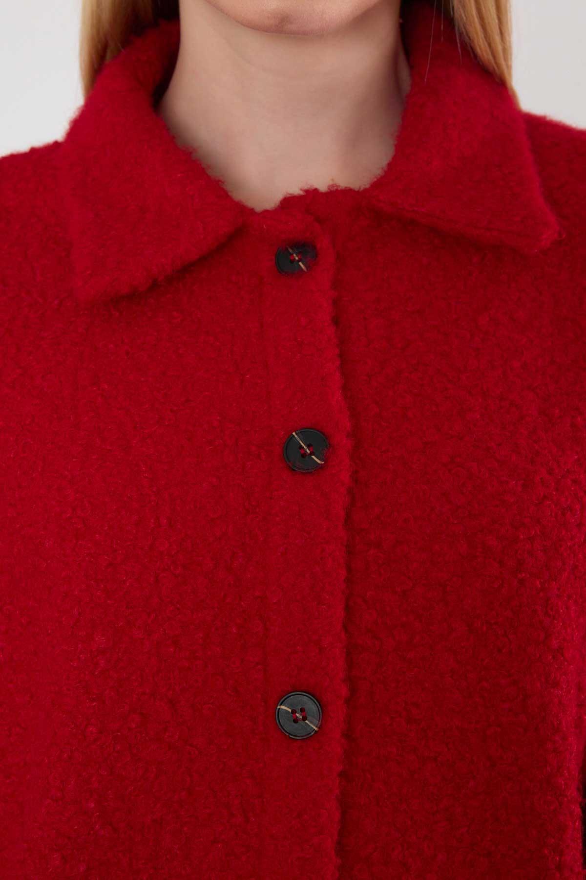 Kırmızı Gömlek Yaka Düğmeli Ceket 3014A - 4