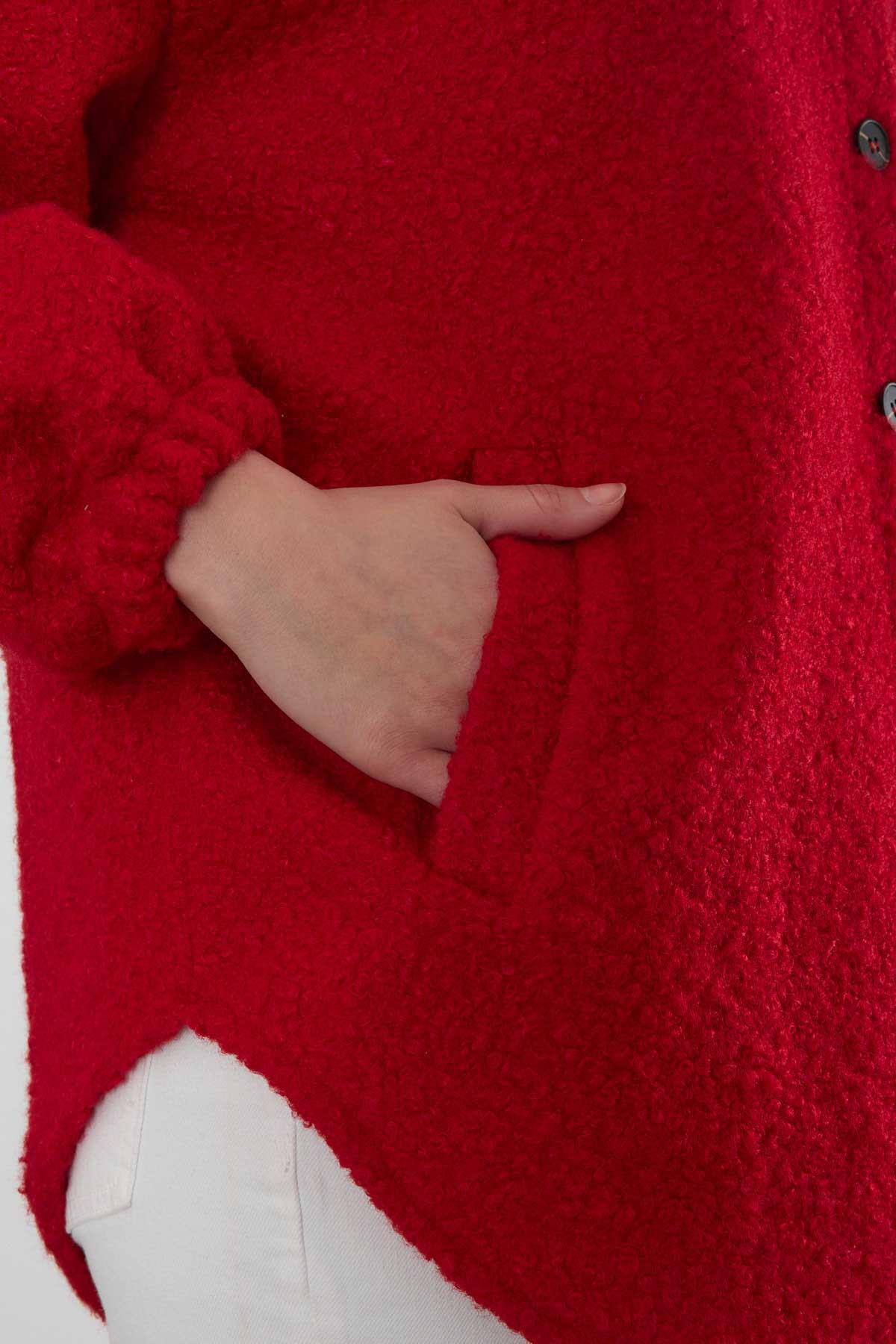 Kırmızı Gömlek Yaka Düğmeli Ceket 3014A - 5