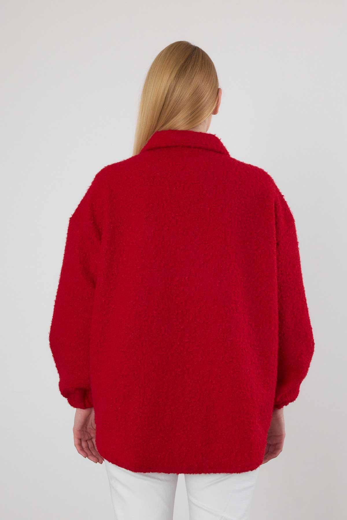 Kırmızı Gömlek Yaka Düğmeli Ceket 3014A - 6