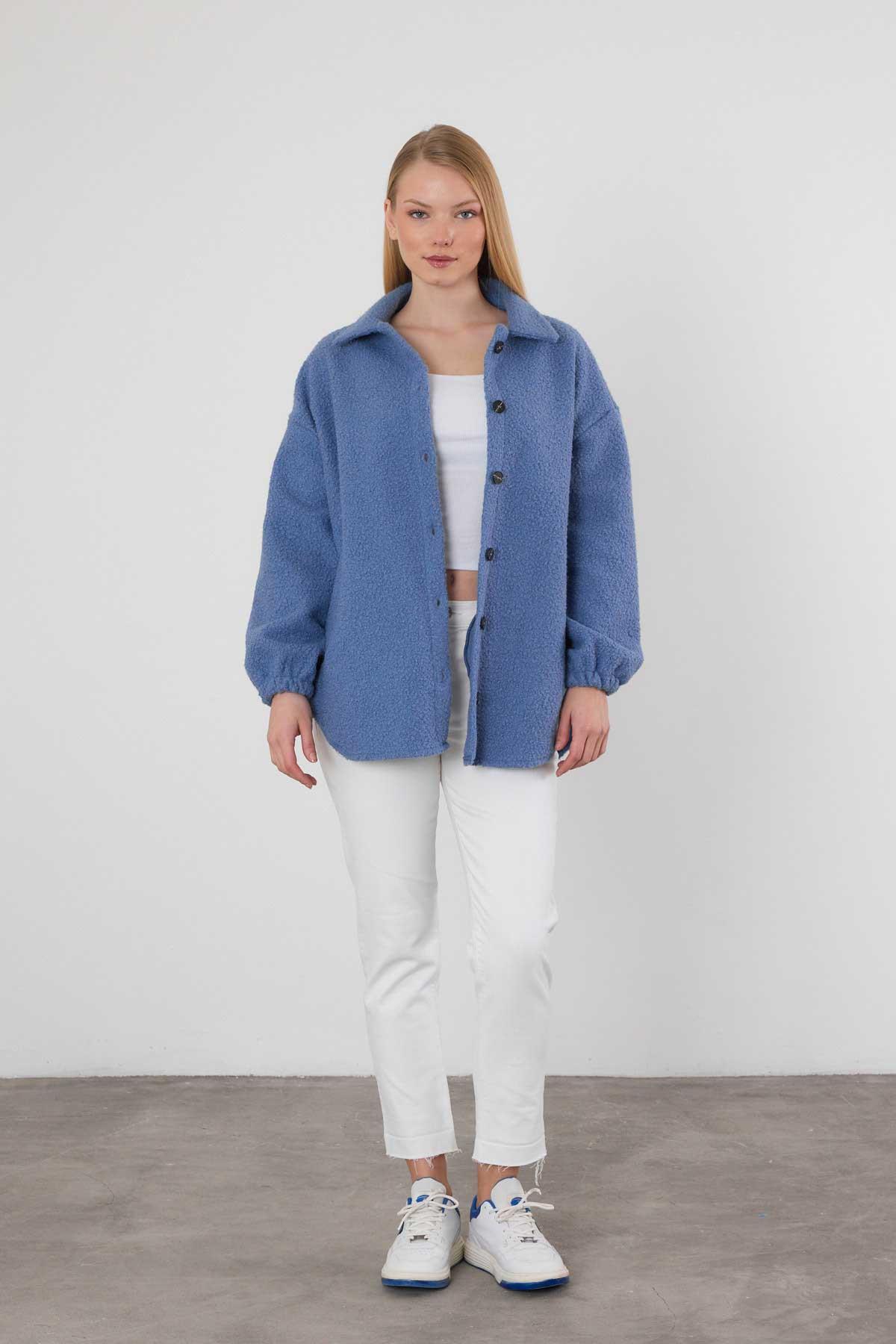 3014A Gömlek Yaka Düğmeli Ceket Mavi - RAYS