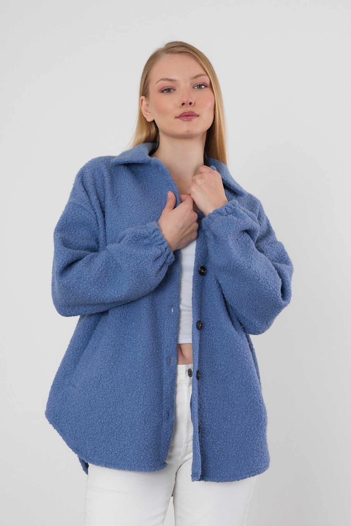 3014A Gömlek Yaka Düğmeli Ceket Mavi 