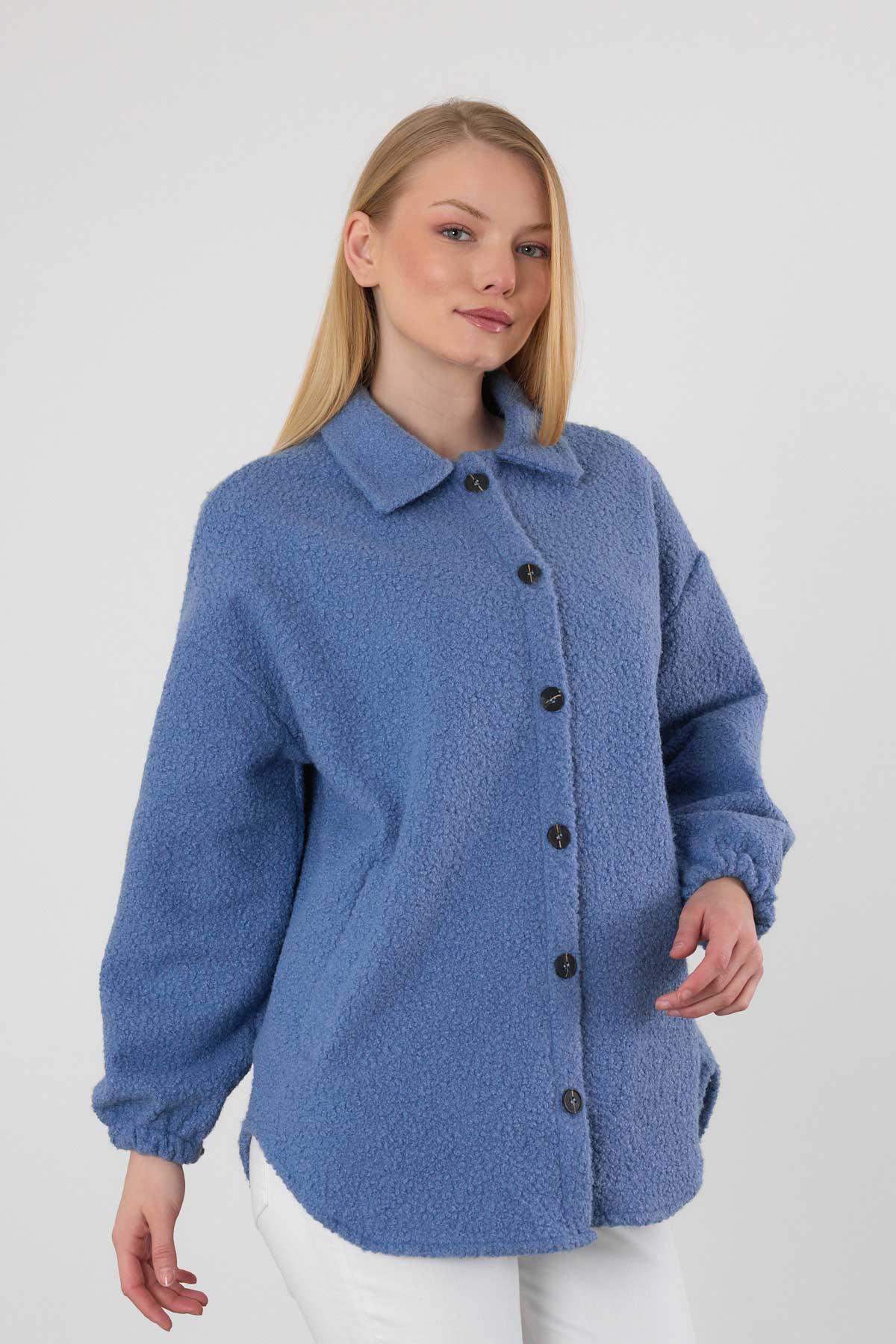 Mavi Gömlek Yaka Düğmeli Ceket 3014A - 3