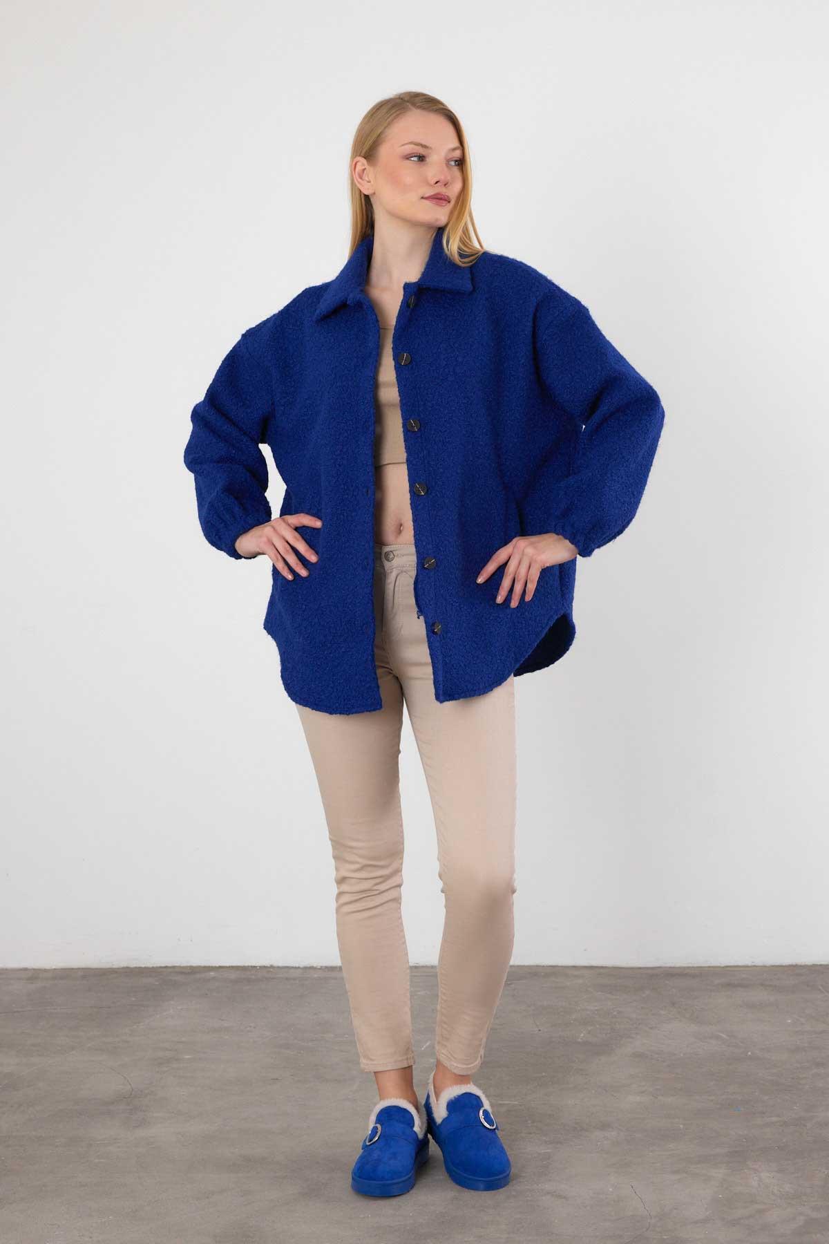 3014A Gömlek Yaka Düğmeli Ceket Saks - RAYS