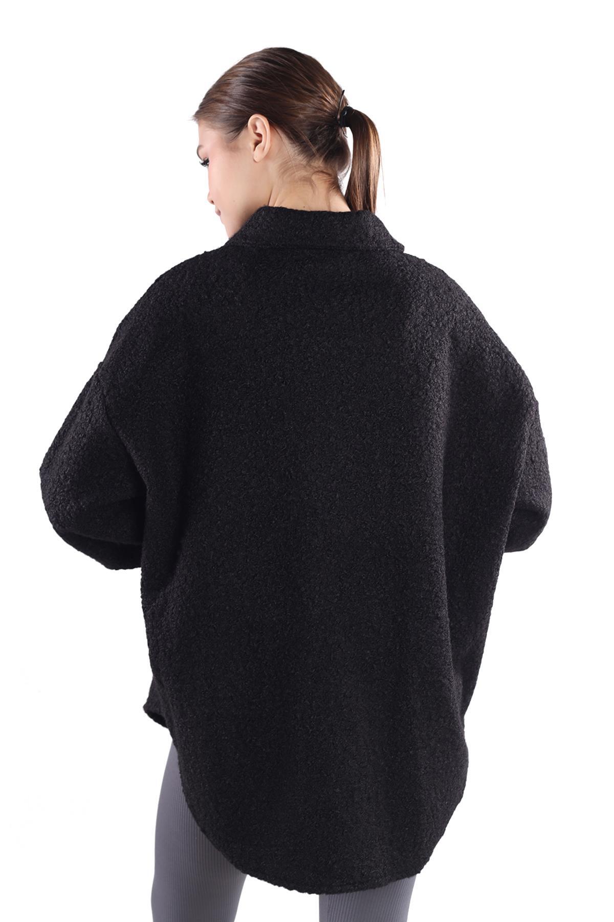 Siyah Gömlek Yaka Düğmeli Ceket 3014A - 5