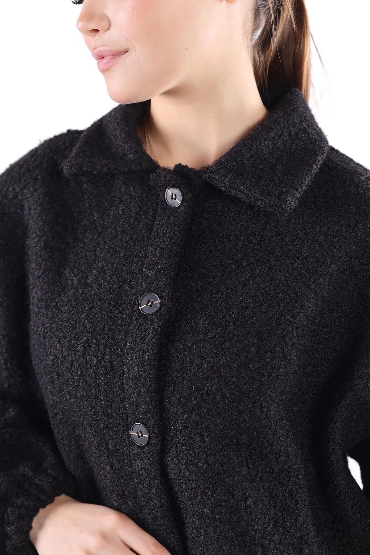 Siyah Gömlek Yaka Düğmeli Ceket 3014A - 7