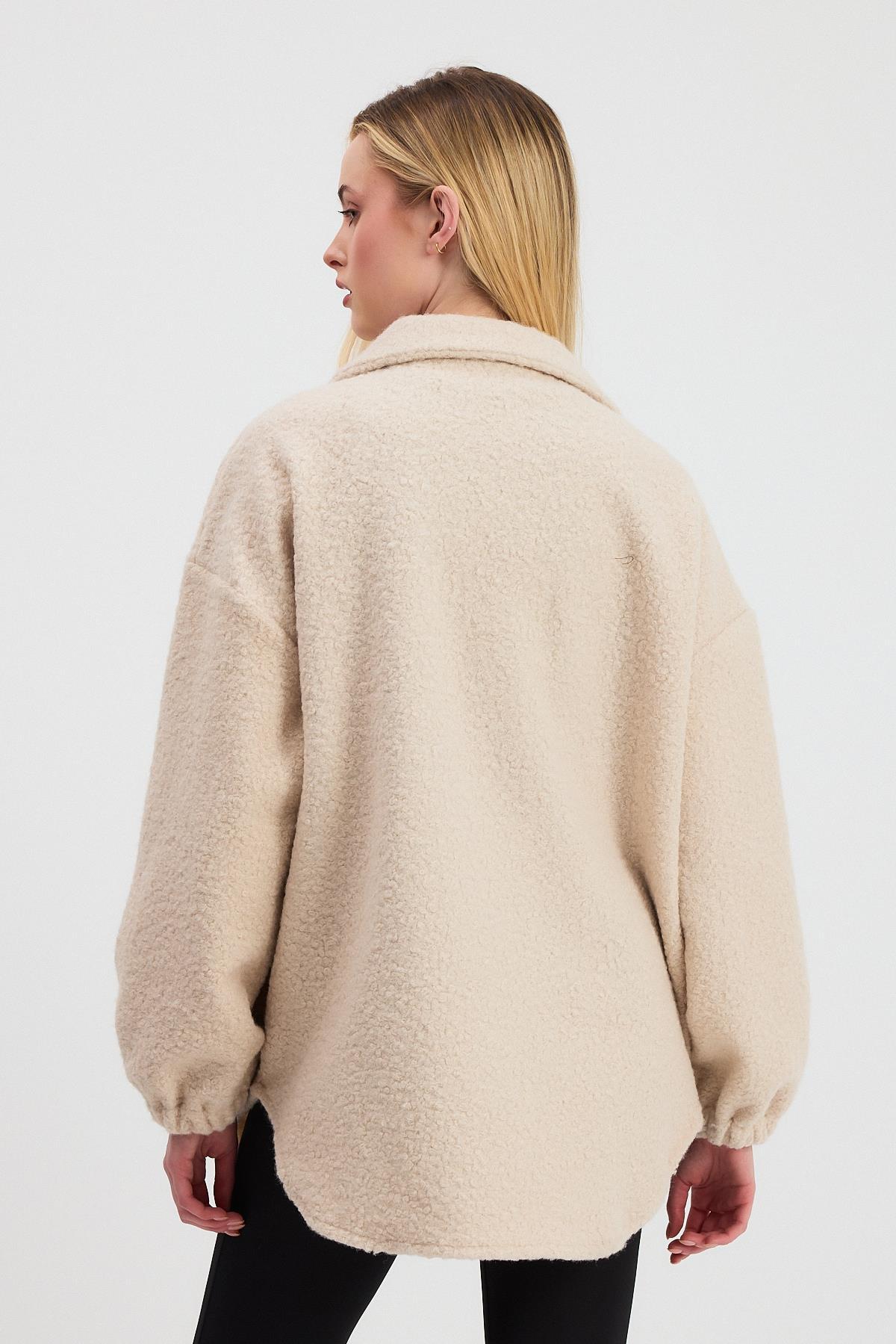 3014A Gömlek Yaka Düğmeli Ceket Taş - 5