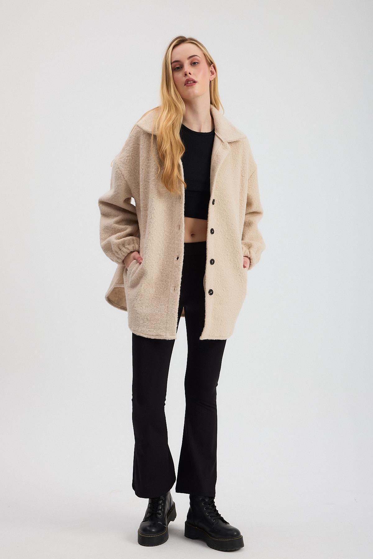 3014A Gömlek Yaka Düğmeli Ceket Taş - RAYS