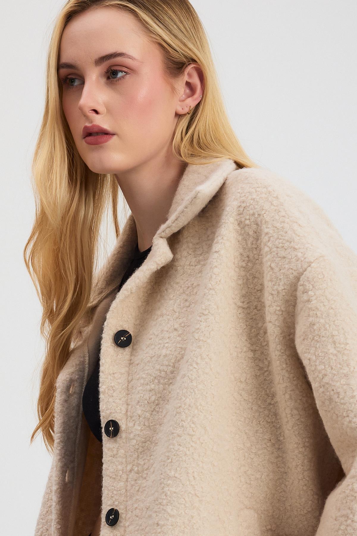 3014A Gömlek Yaka Düğmeli Ceket Taş - 4