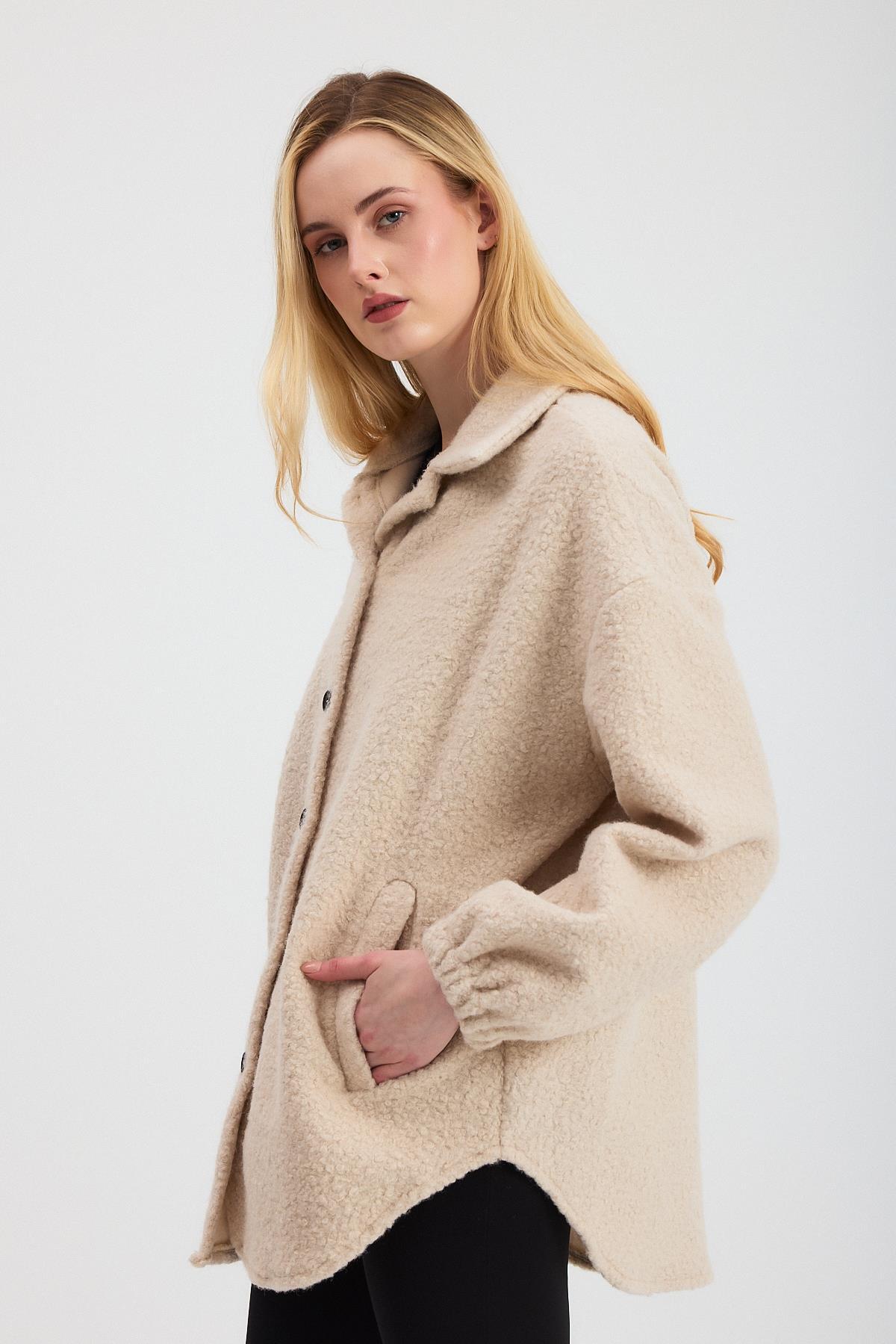 3014A Gömlek Yaka Düğmeli Ceket Taş - 6