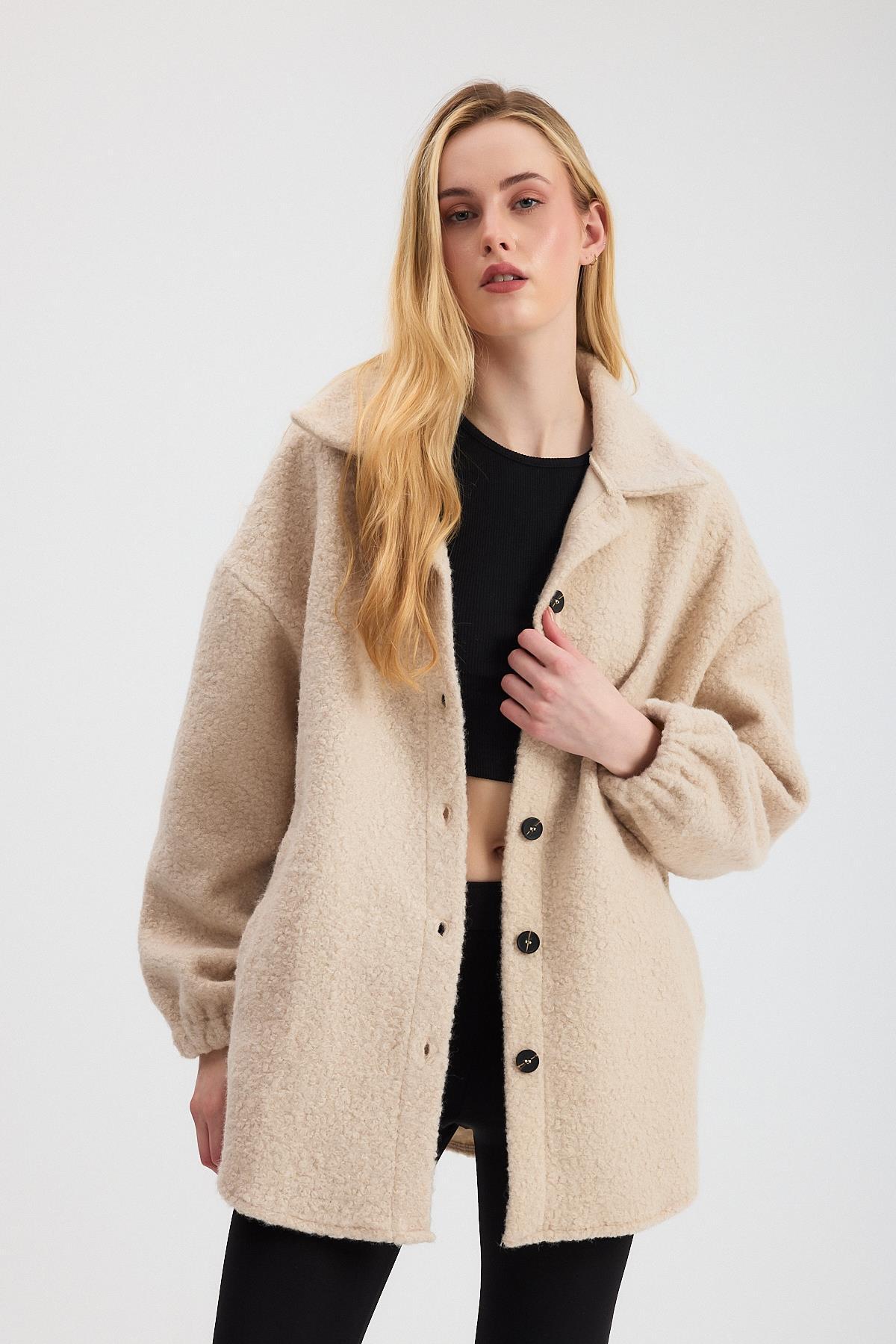 3014A Gömlek Yaka Düğmeli Ceket Taş - 7