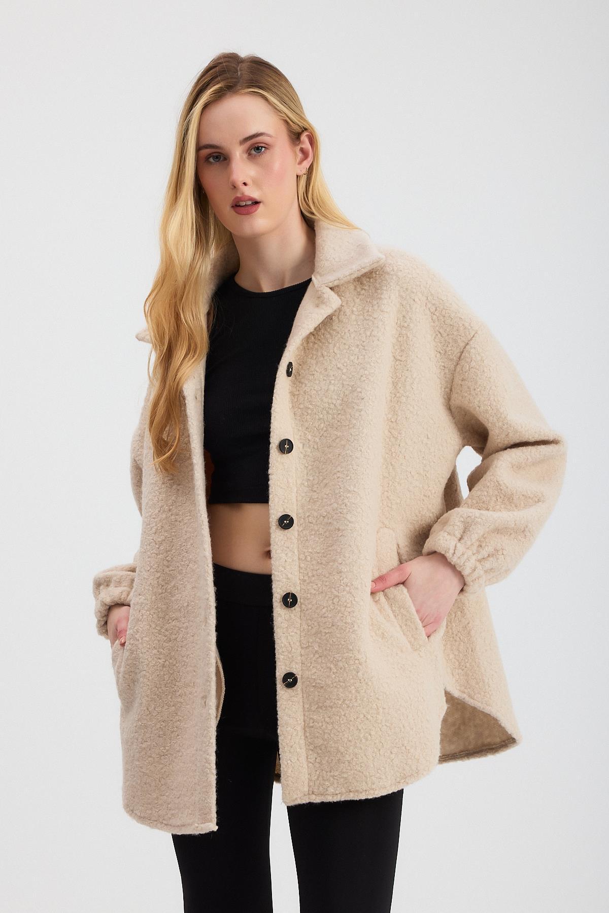 3014A Gömlek Yaka Düğmeli Ceket Taş - 8