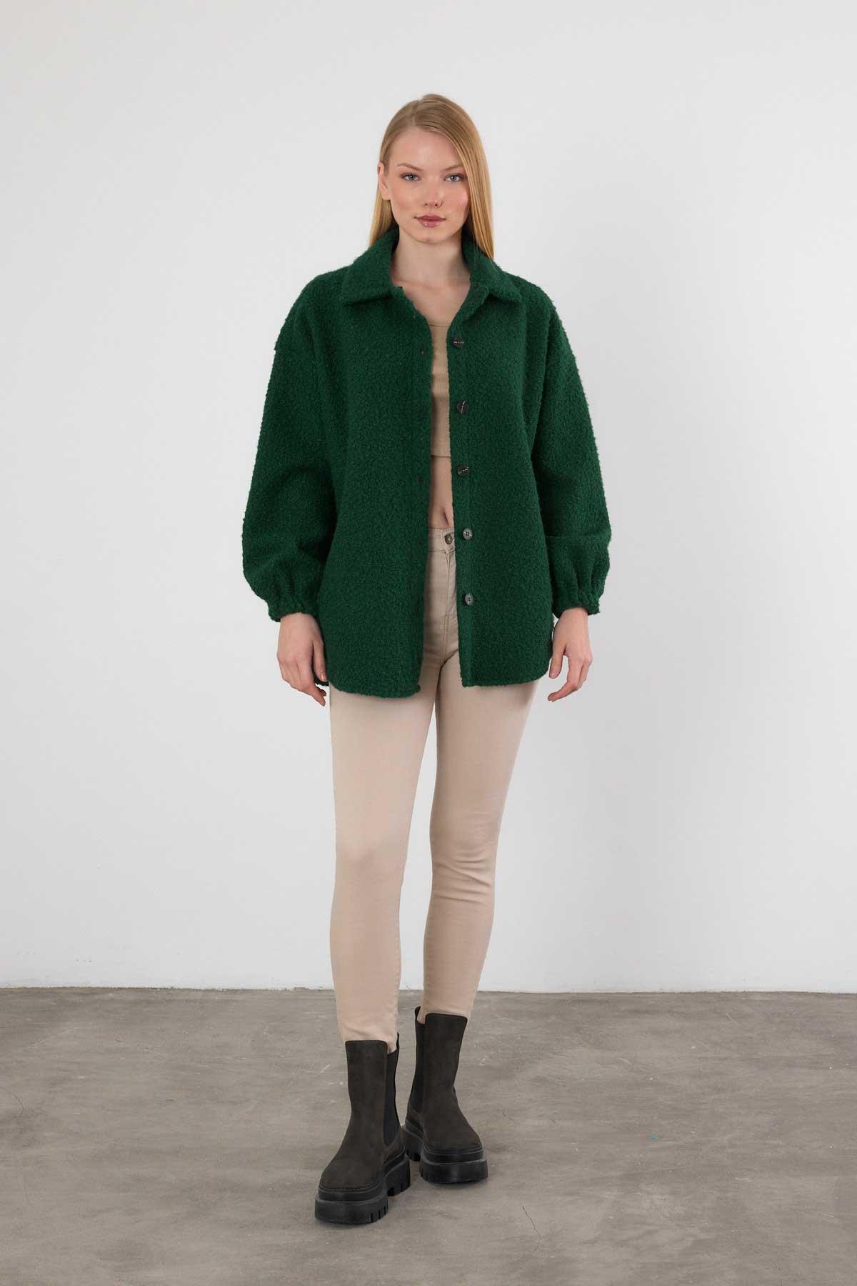 3014A Gömlek Yaka Düğmeli Ceket Zümrüt - RAYS