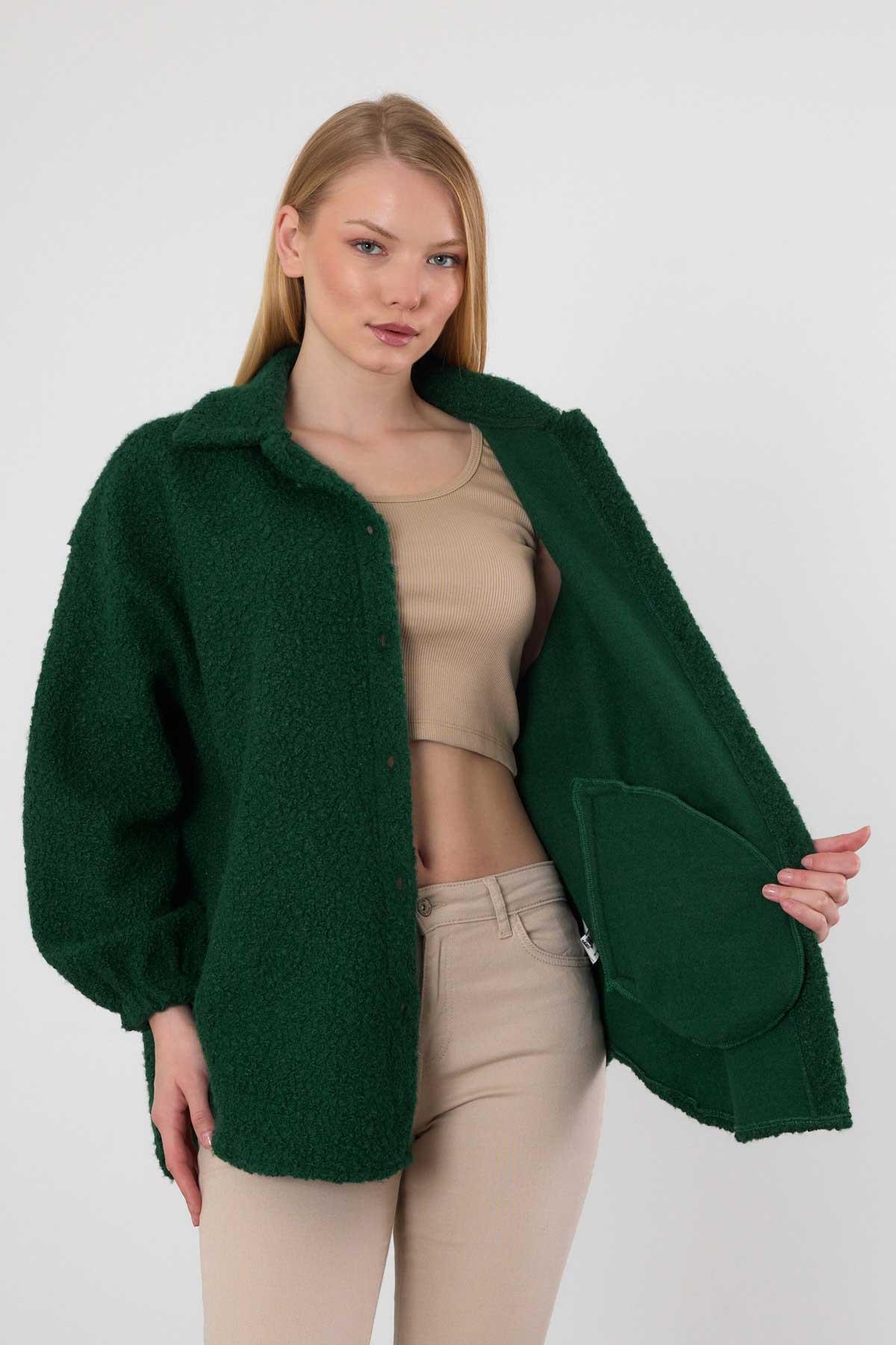 3014A Gömlek Yaka Düğmeli Ceket Zümrüt - RAYS