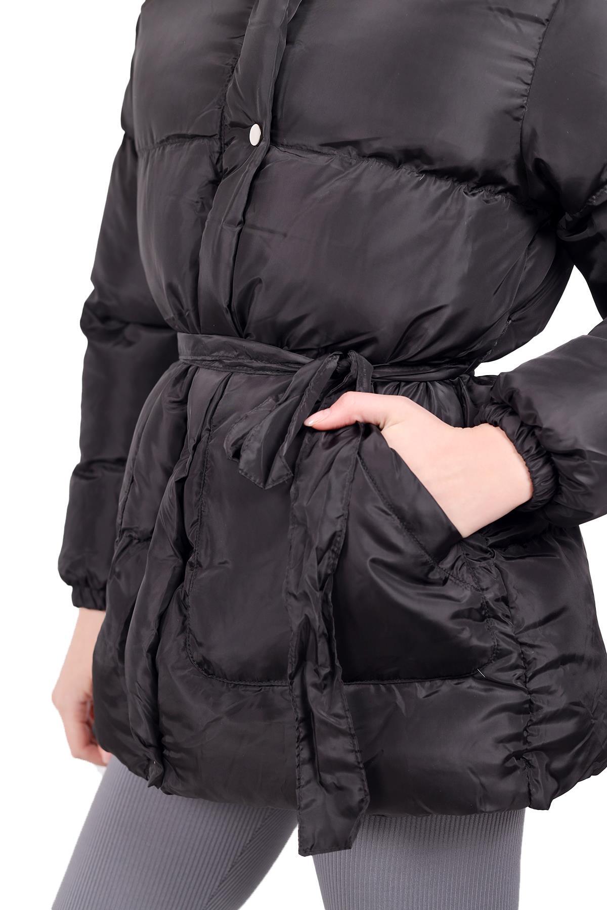 Siyah Beli Bağlamalı Şişme Mont 3015 - 5