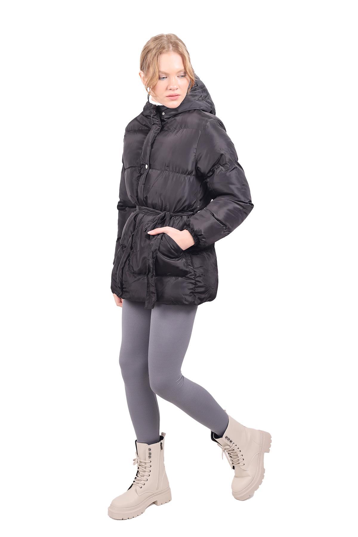 Siyah Beli Bağlamalı Şişme Mont 3015 - 7