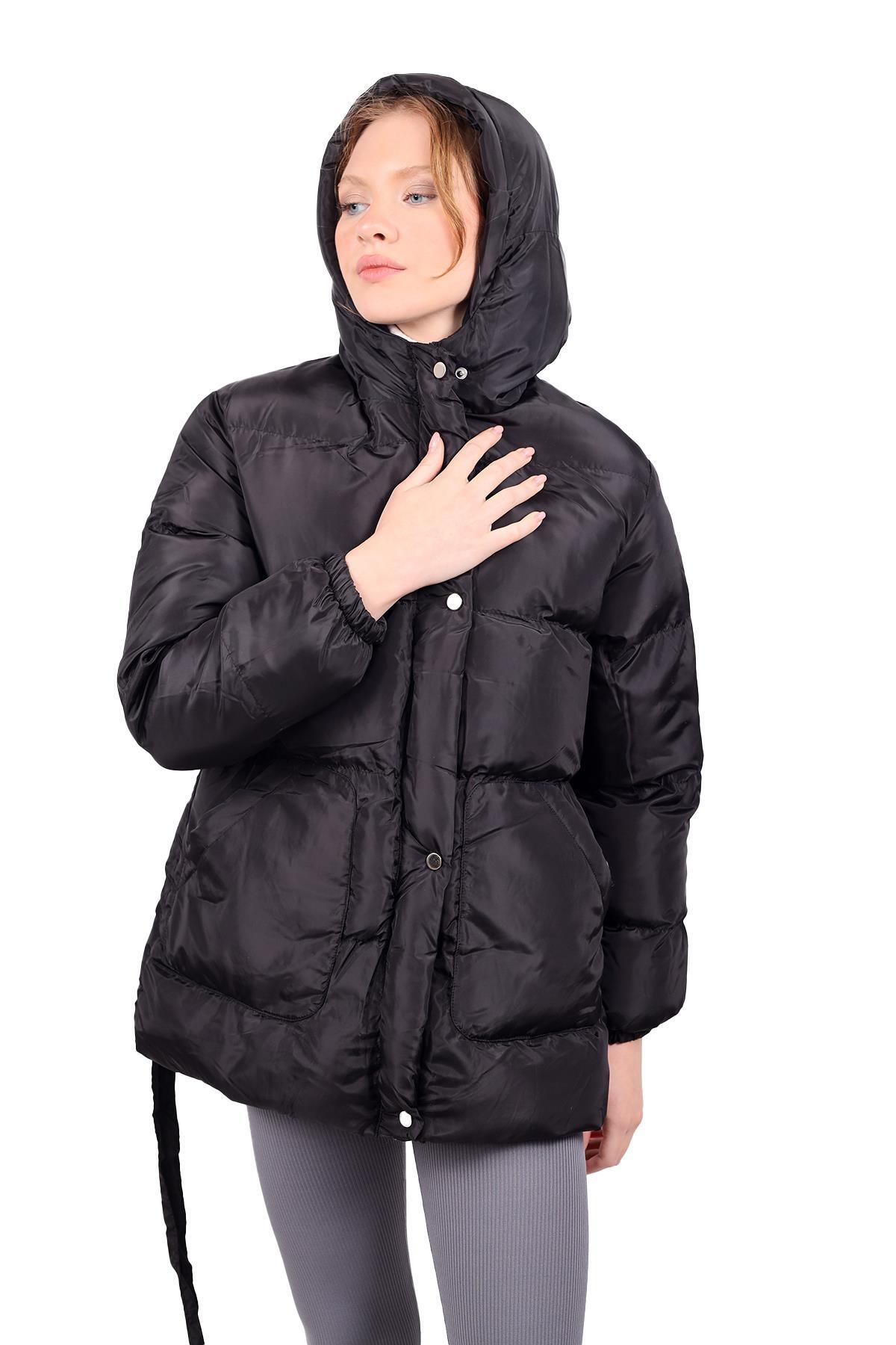 Siyah Beli Bağlamalı Şişme Mont 3015 - 8