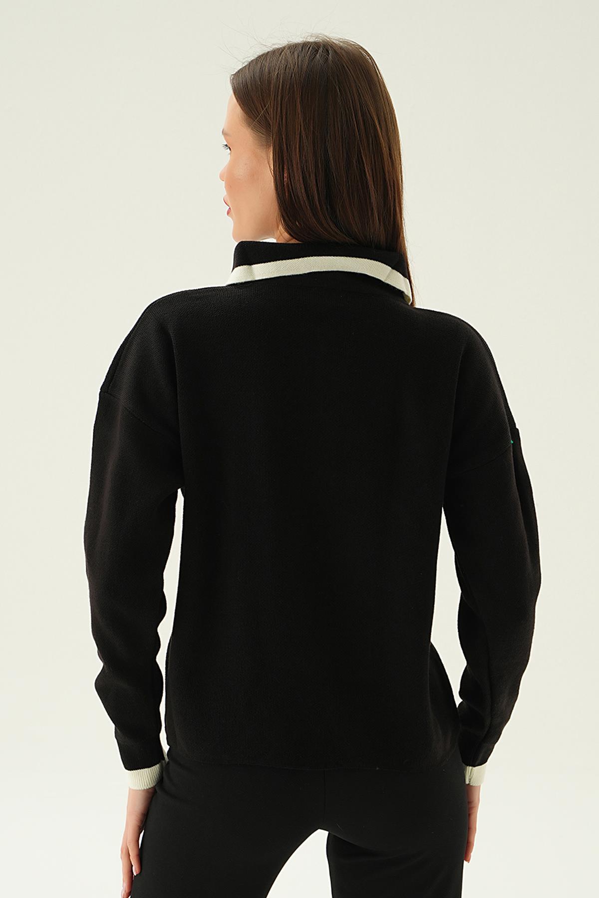 3015 Gömlek Yaka Şerit Detay Kazak Siyah - 3