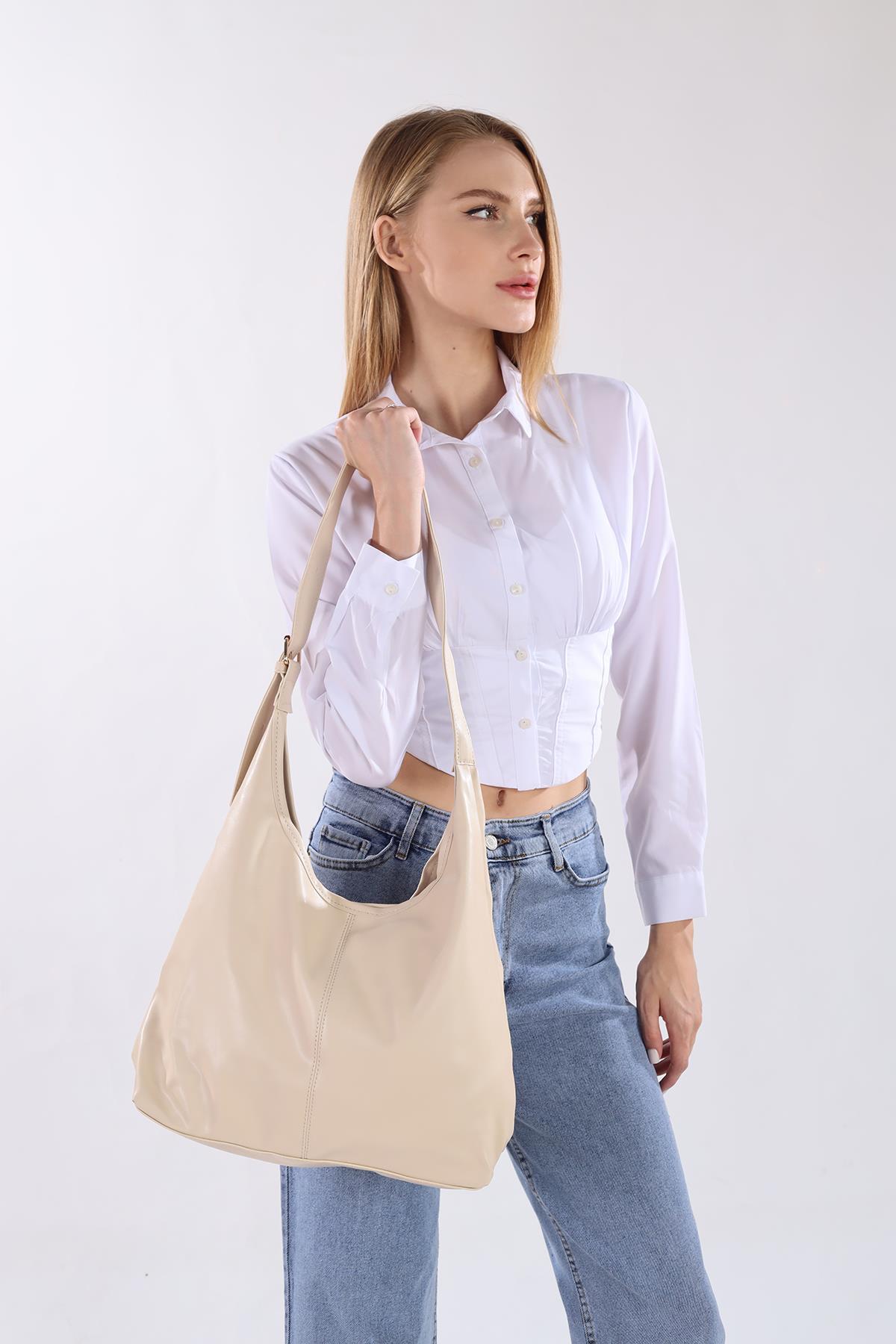 3016 Geniş Çanta Krem 