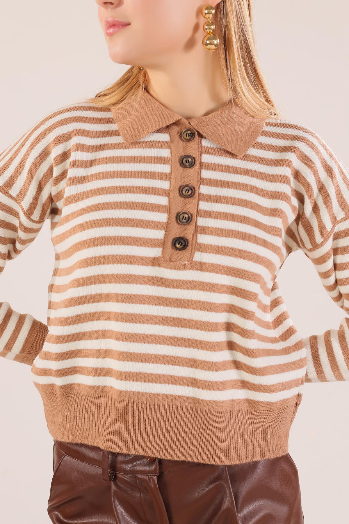 3016 Gömlek Yaka Düğmeli Kazak Bisküvi - 5