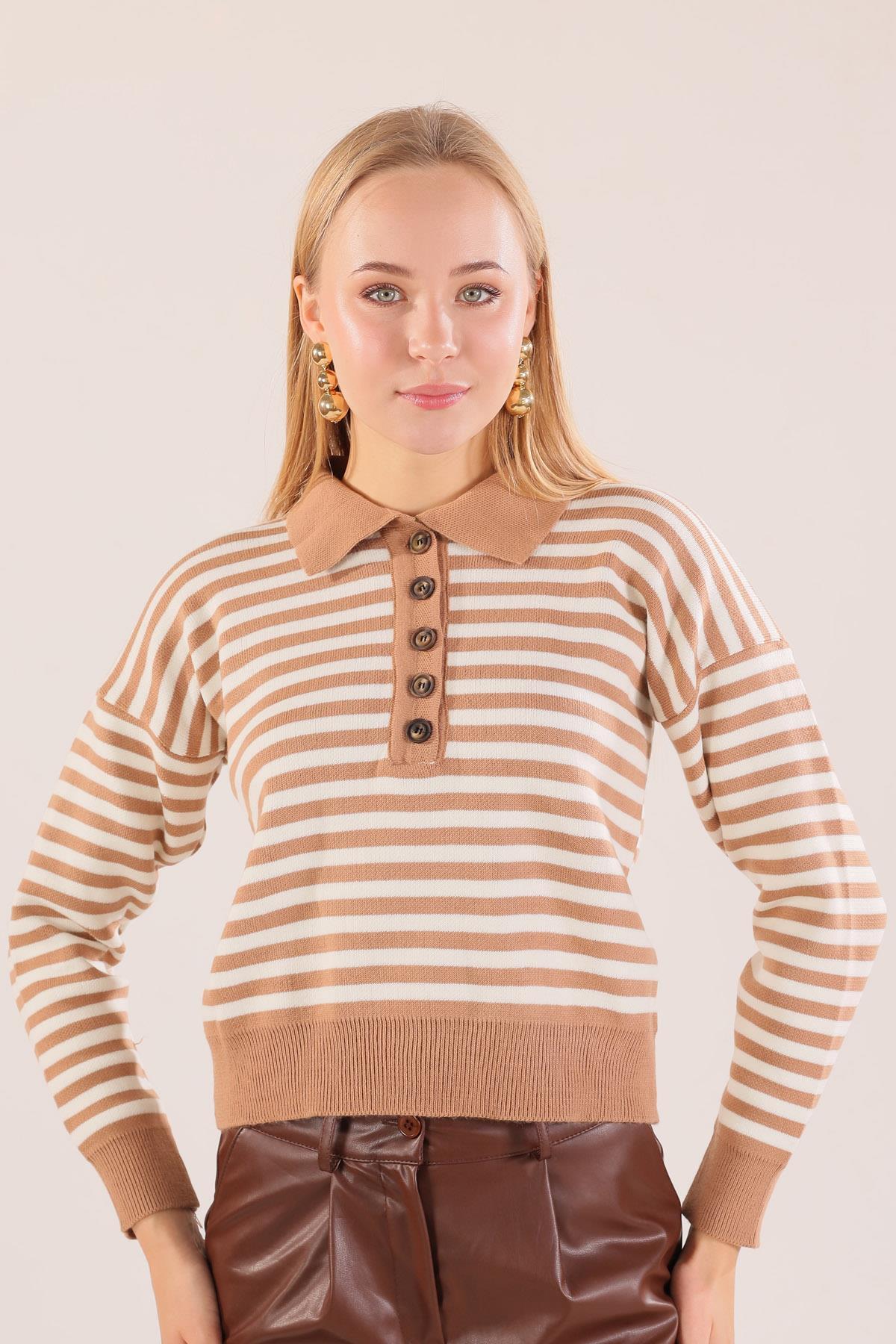 Bisküvi Gömlek Yaka Düğmeli Kazak 3016 - 2