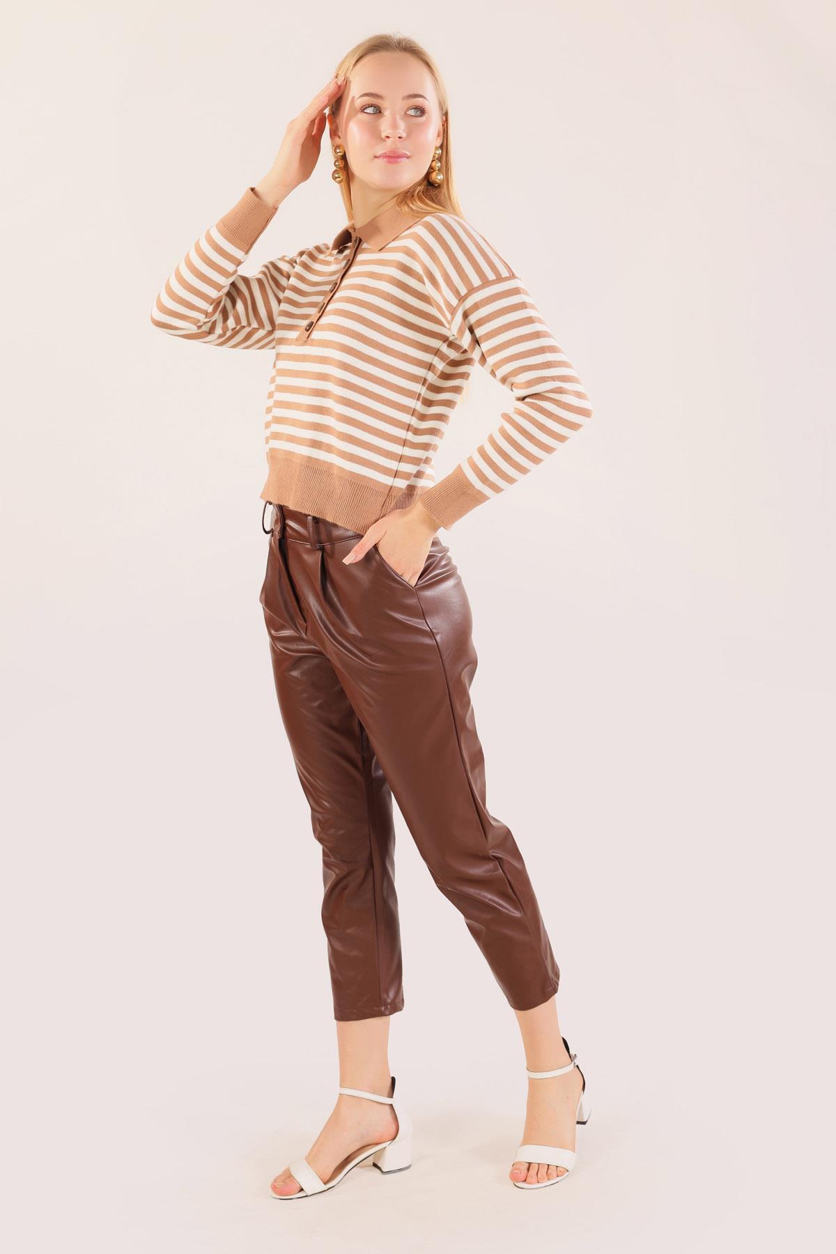 Bisküvi Gömlek Yaka Düğmeli Kazak 3016 - 3