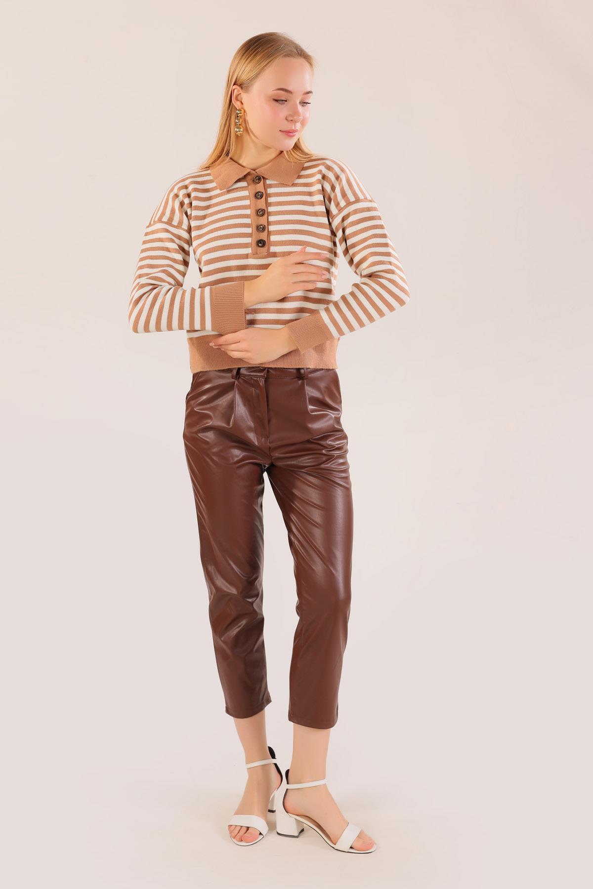 Bisküvi Gömlek Yaka Düğmeli Kazak 3016 - 4