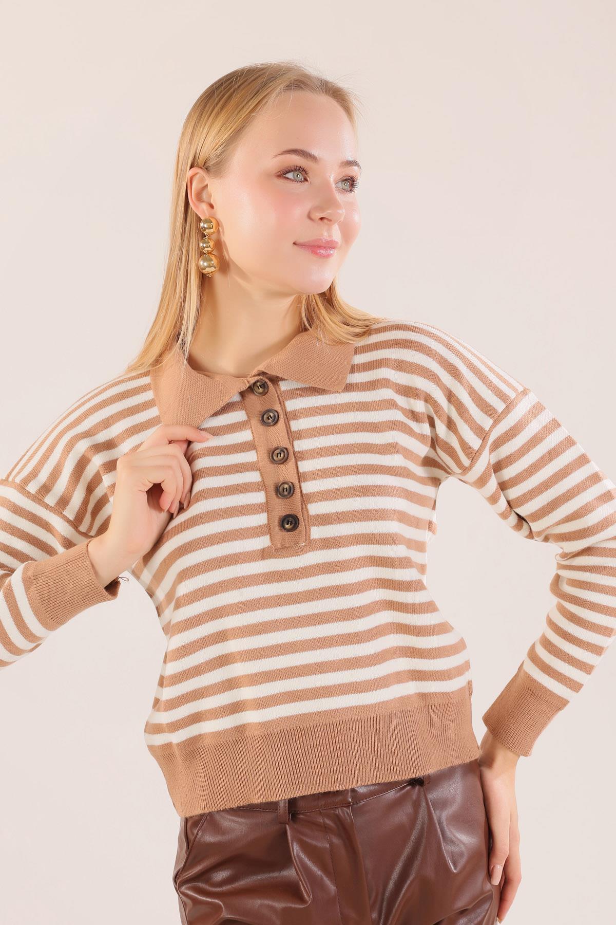 Bisküvi Gömlek Yaka Düğmeli Kazak 3016 - 6