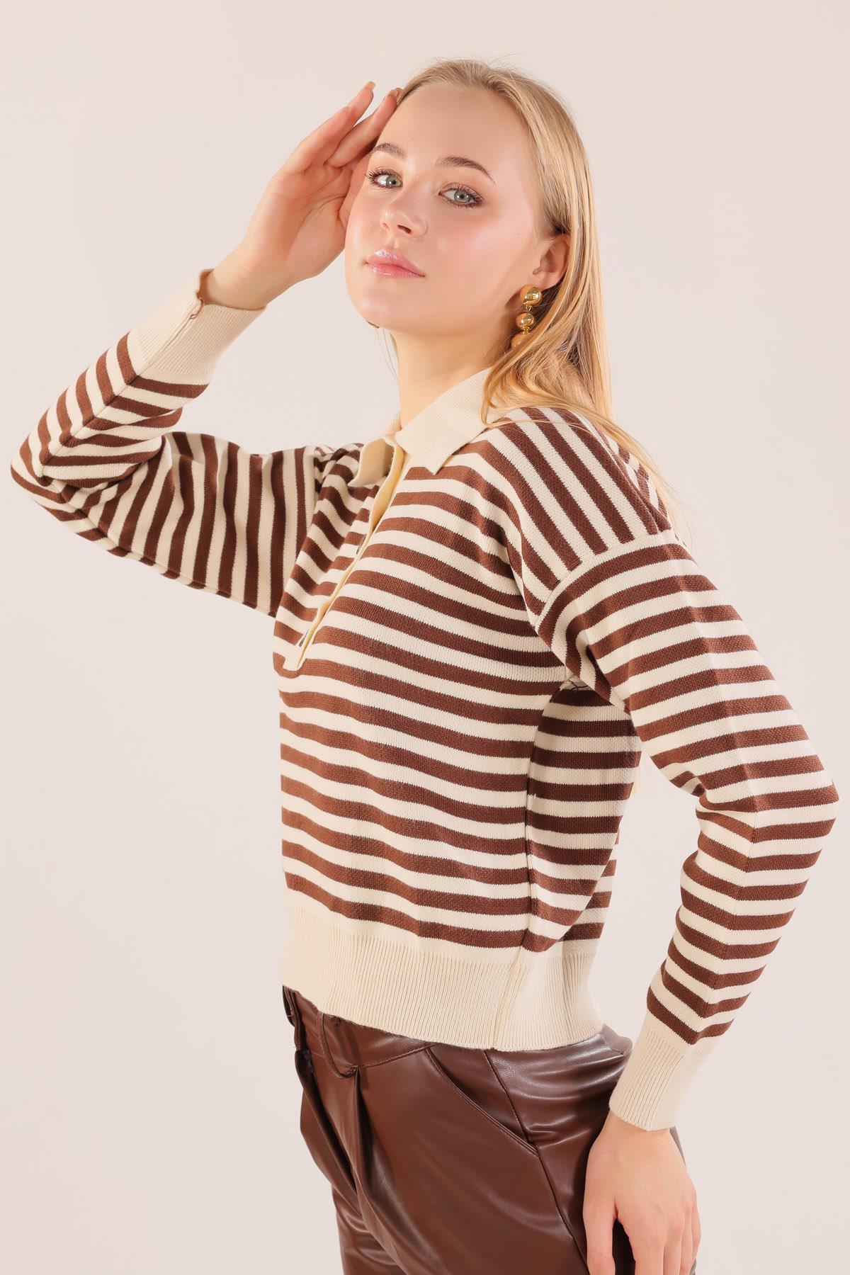 3016 Gömlek Yaka Düğmeli Kazak Krem - 5