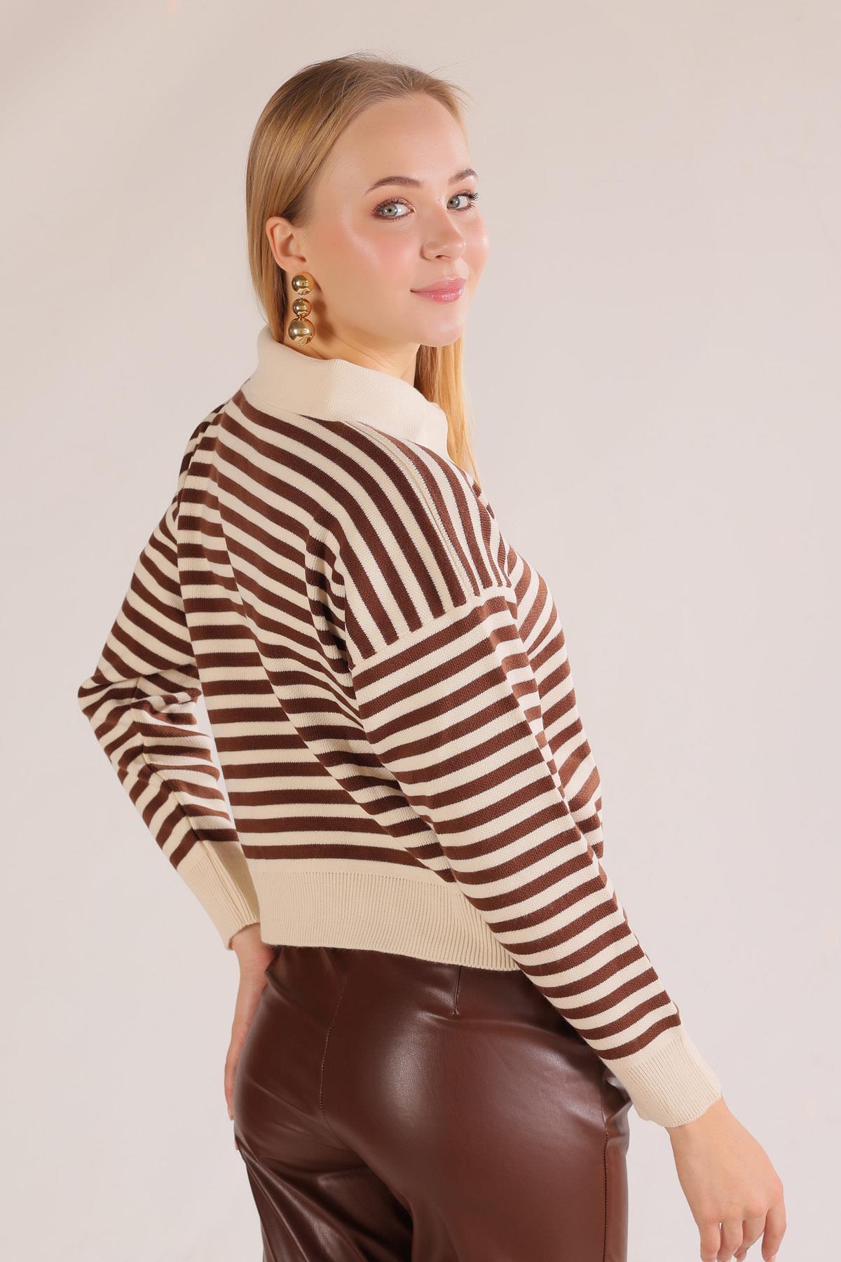 Krem Gömlek Yaka Düğmeli Kazak 3016 - 7