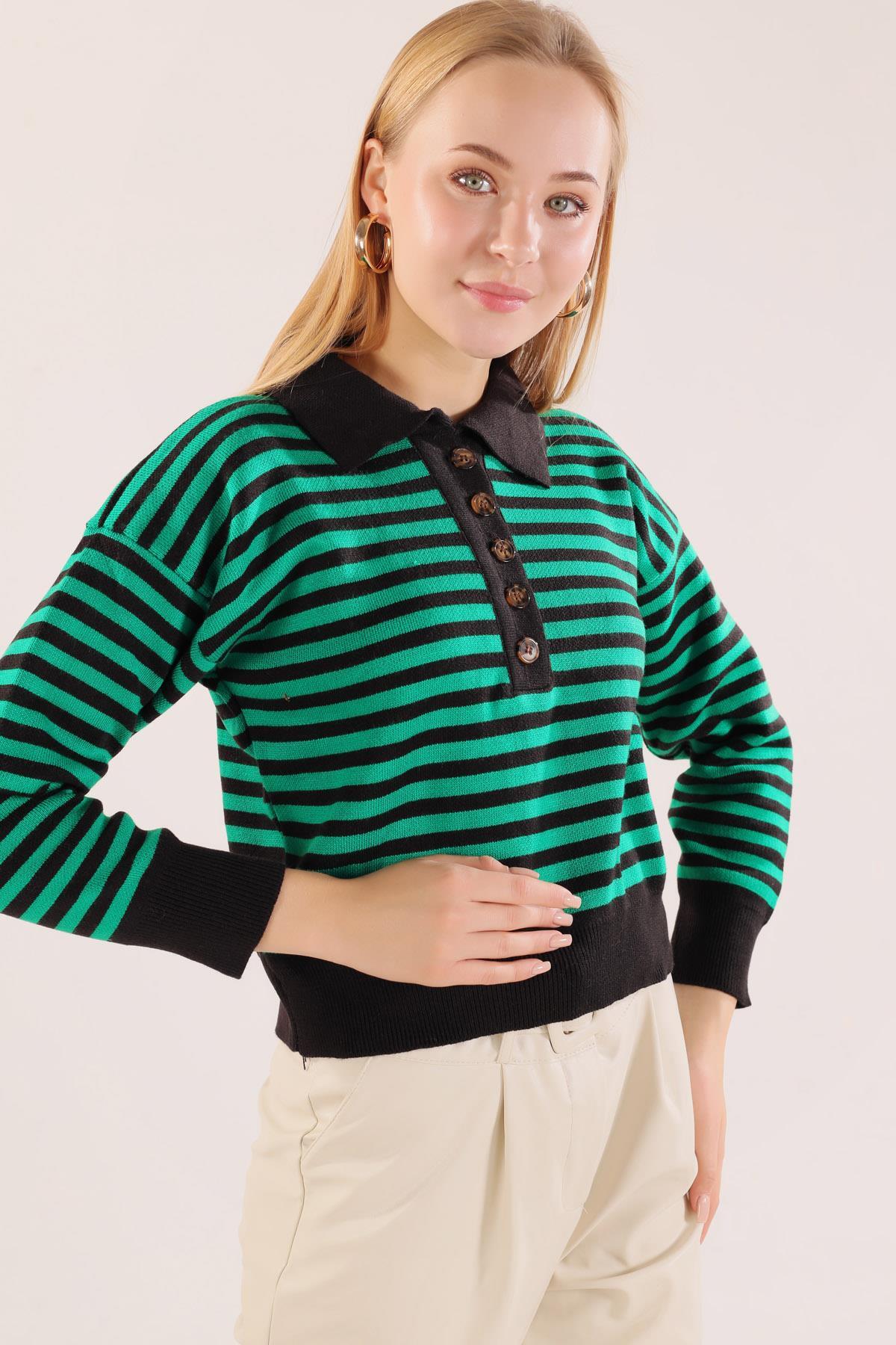 Siyah-Benetton Gömlek Yaka Düğmeli Kazak 3016 - 4