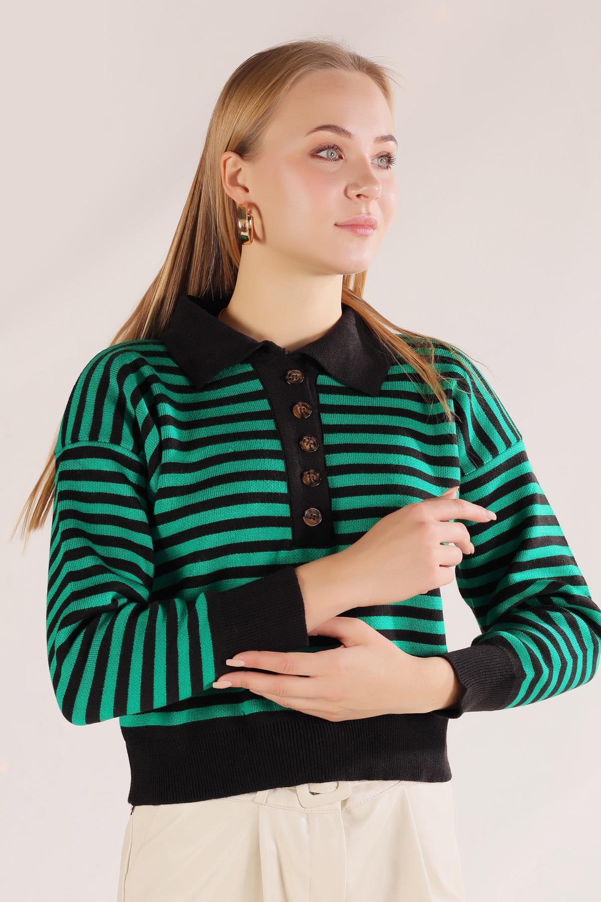 Siyah-Benetton Gömlek Yaka Düğmeli Kazak 3016 - 7