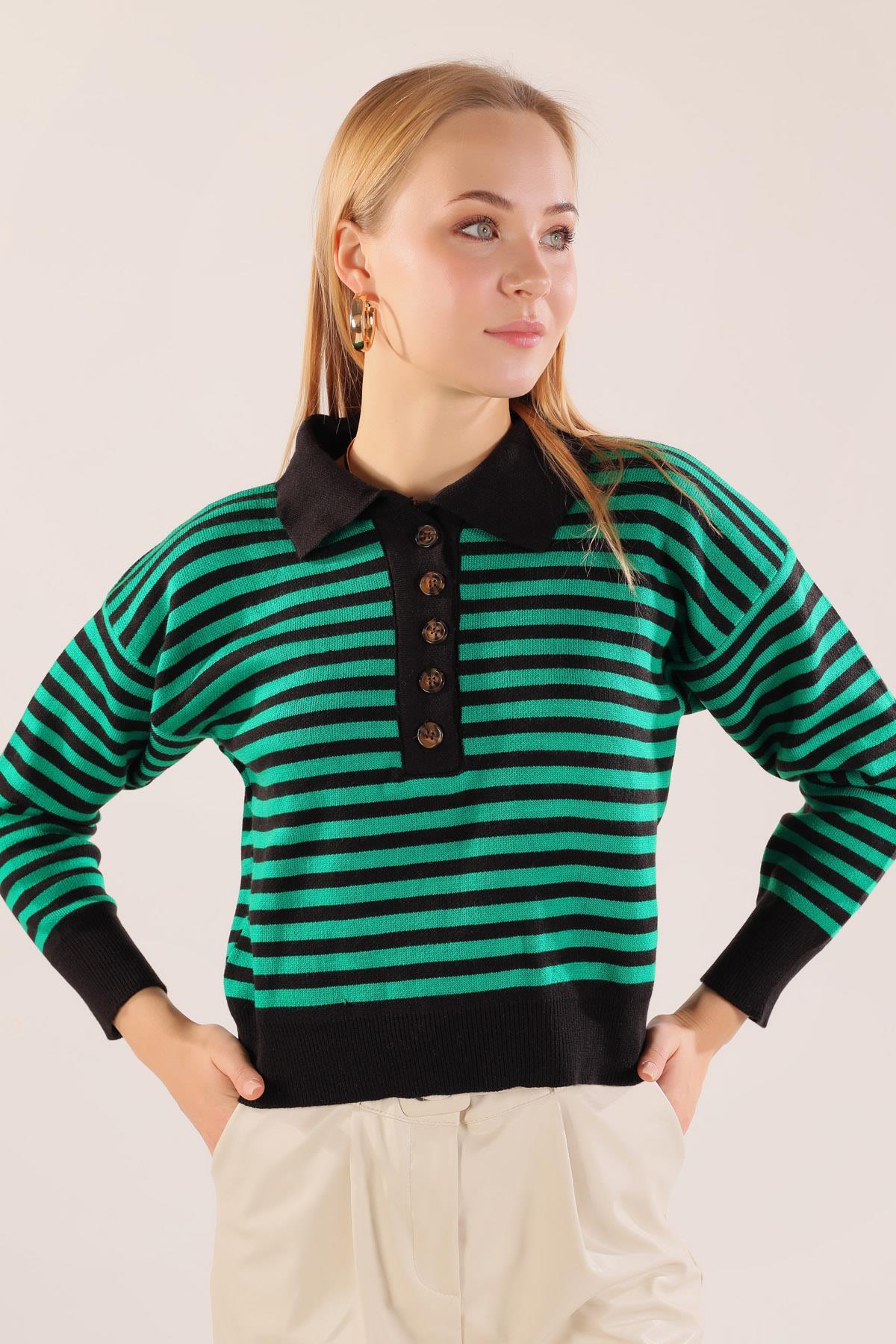 Siyah-Benetton Gömlek Yaka Düğmeli Kazak 3016 - 8