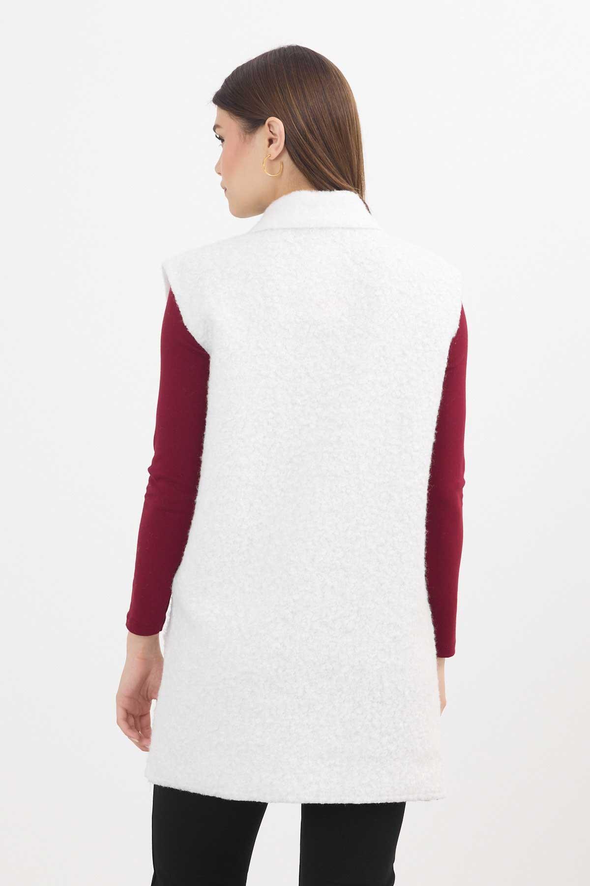 3016A Düğme Detay Buklet Yelek Ekru - 6