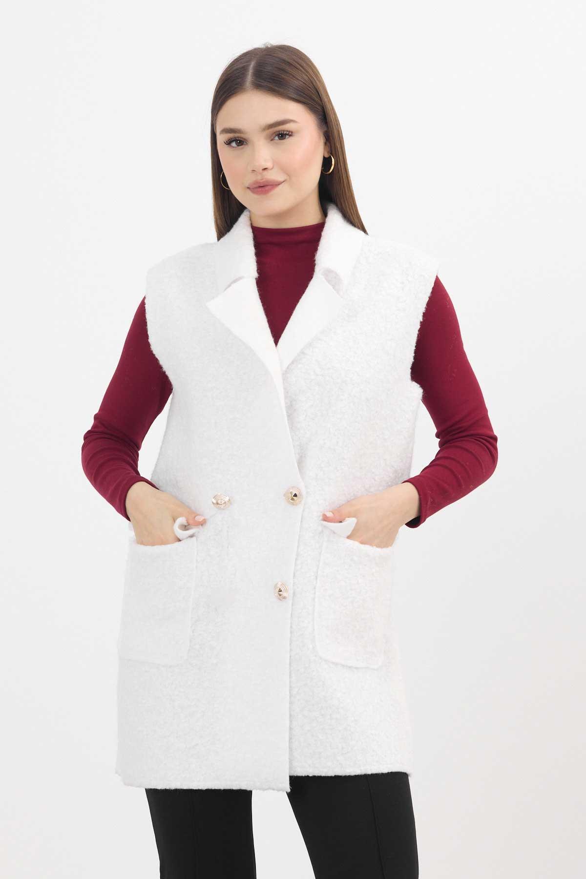 3016A Düğme Detay Buklet Yelek Ekru 