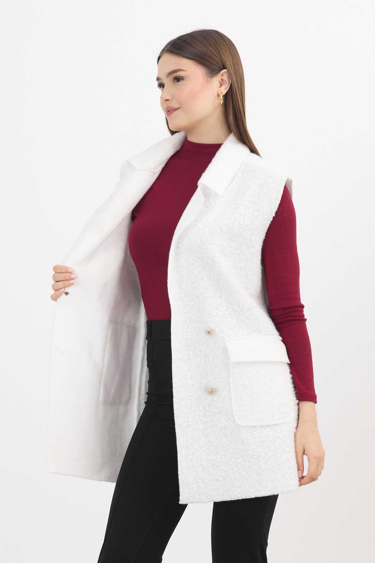 Ekru Düğme Detay Buklet Yelek 3016A - 3