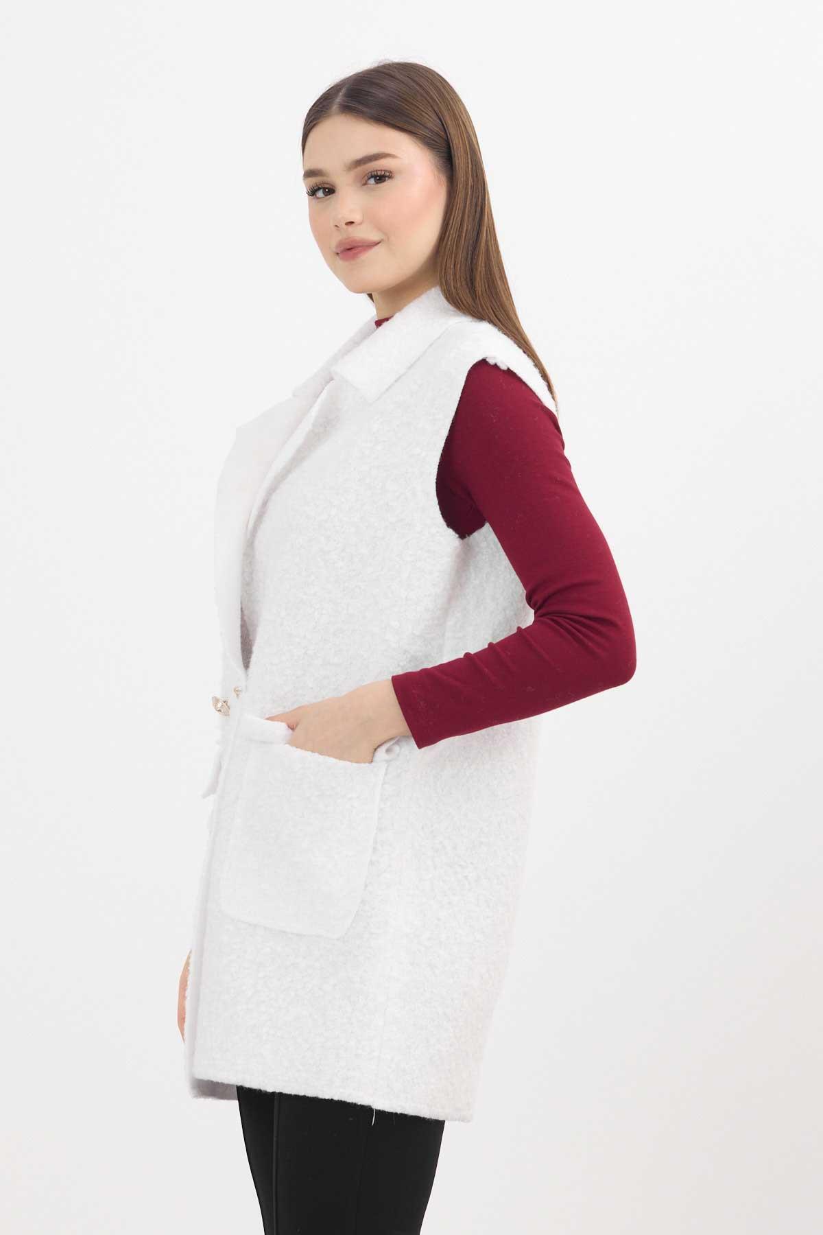 Ekru Düğme Detay Buklet Yelek 3016A - 7