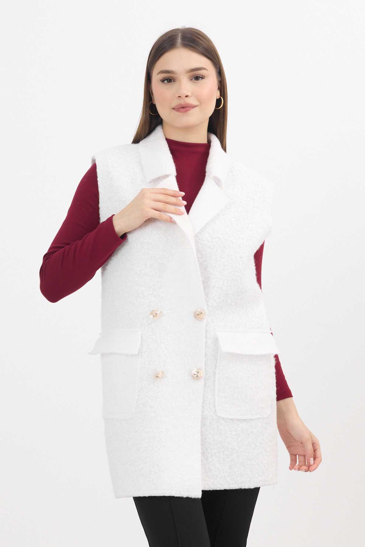 Ekru Düğme Detay Buklet Yelek 3016A - 8