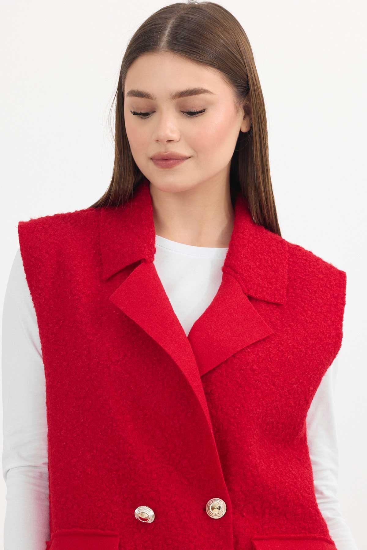 Kırmızı Düğme Detay Buklet Yelek 3016A - 5