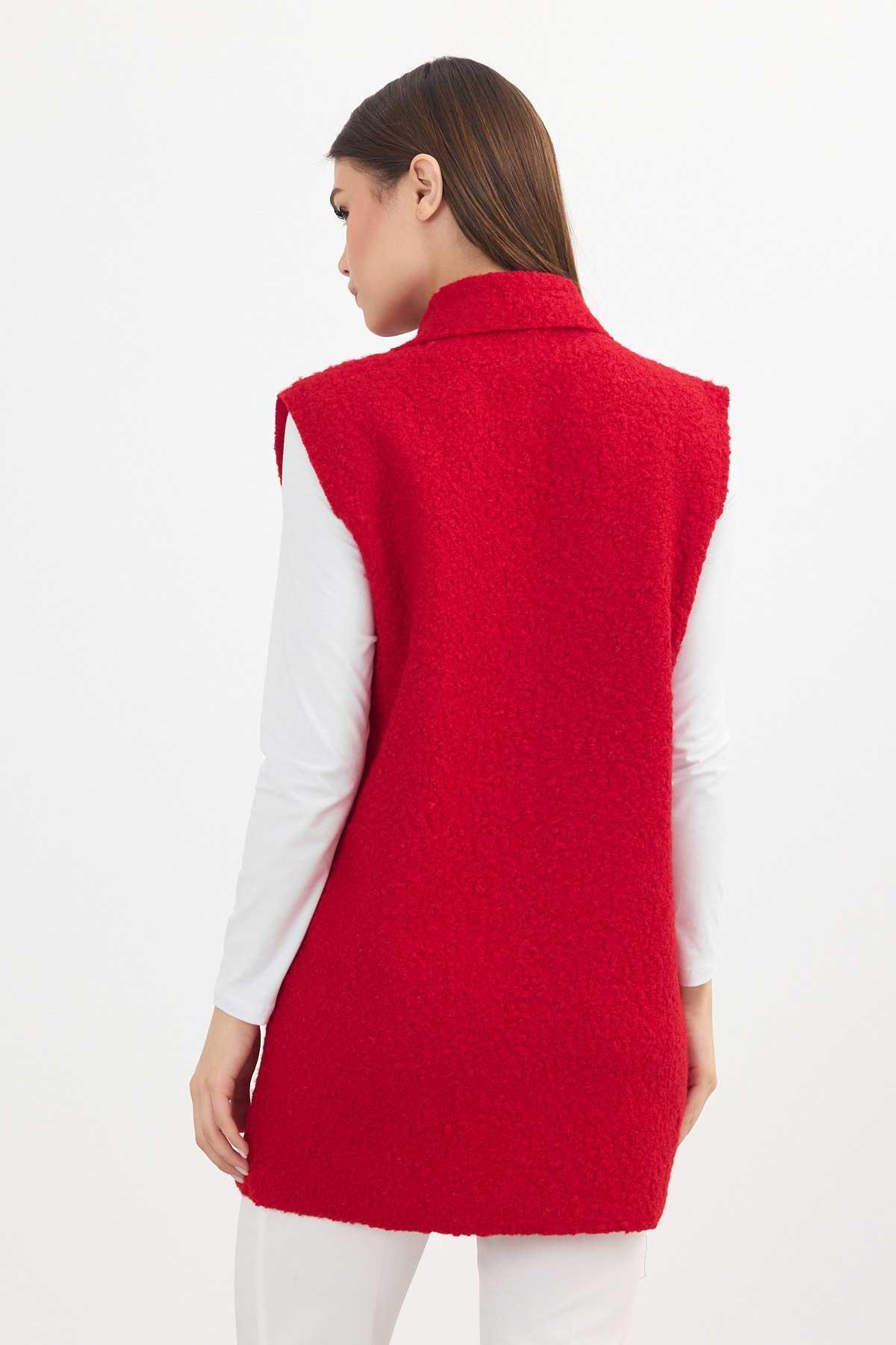 Kırmızı Düğme Detay Buklet Yelek 3016A - 6