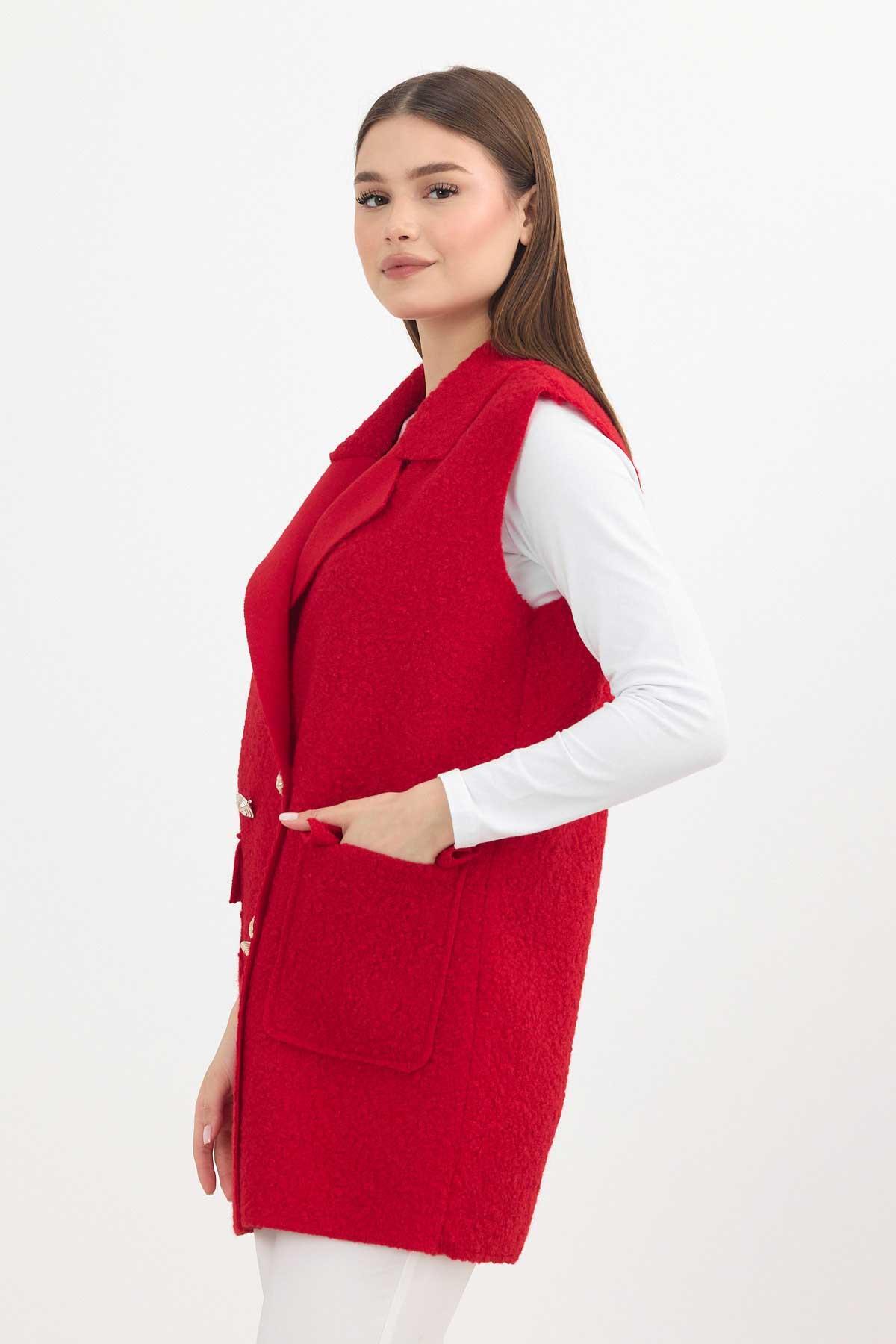 Kırmızı Düğme Detay Buklet Yelek 3016A - 7